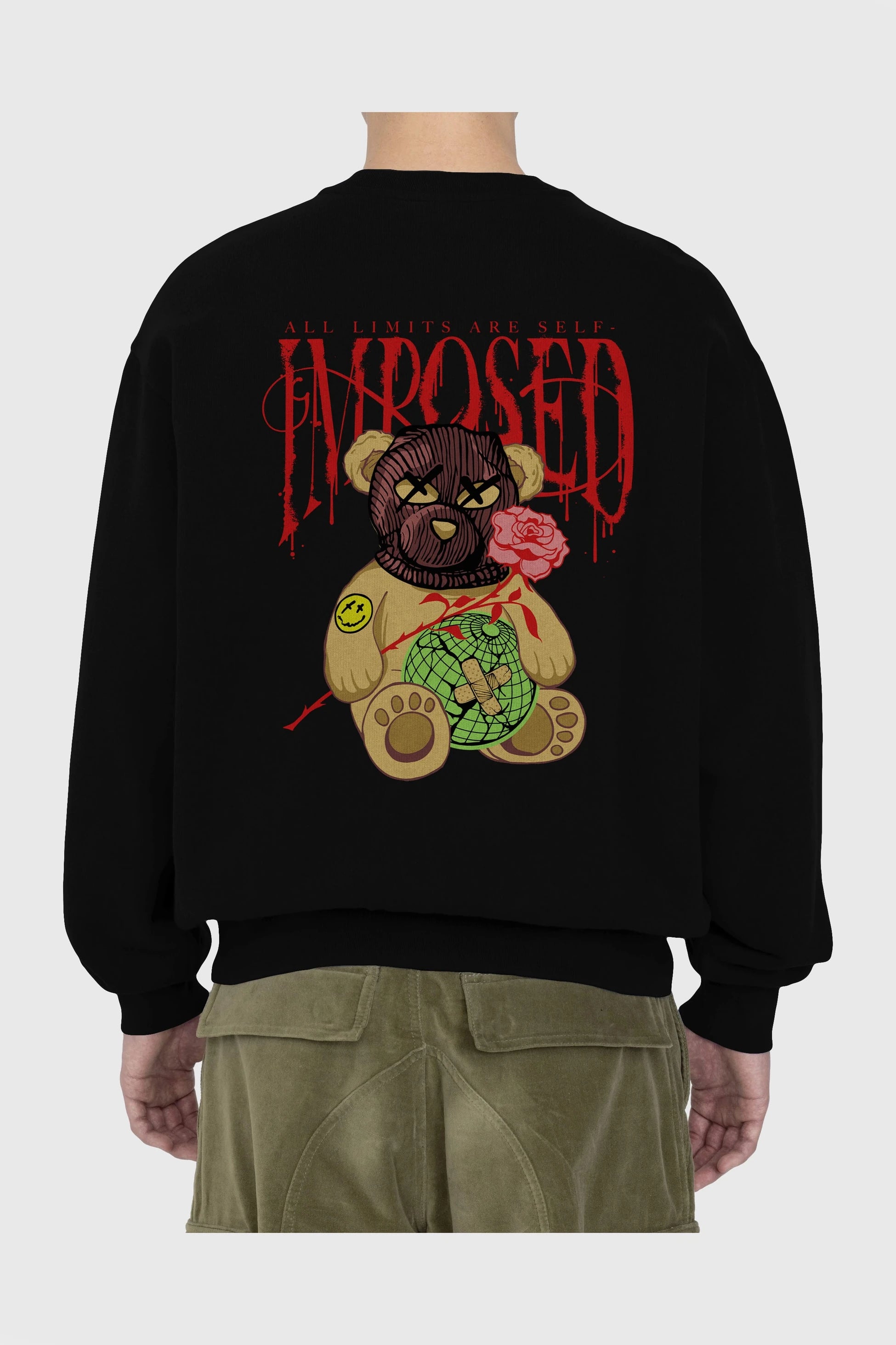All Limits Bear Arka Baskılı Oversize Sweatshirt Erkek Kadın Unisex
