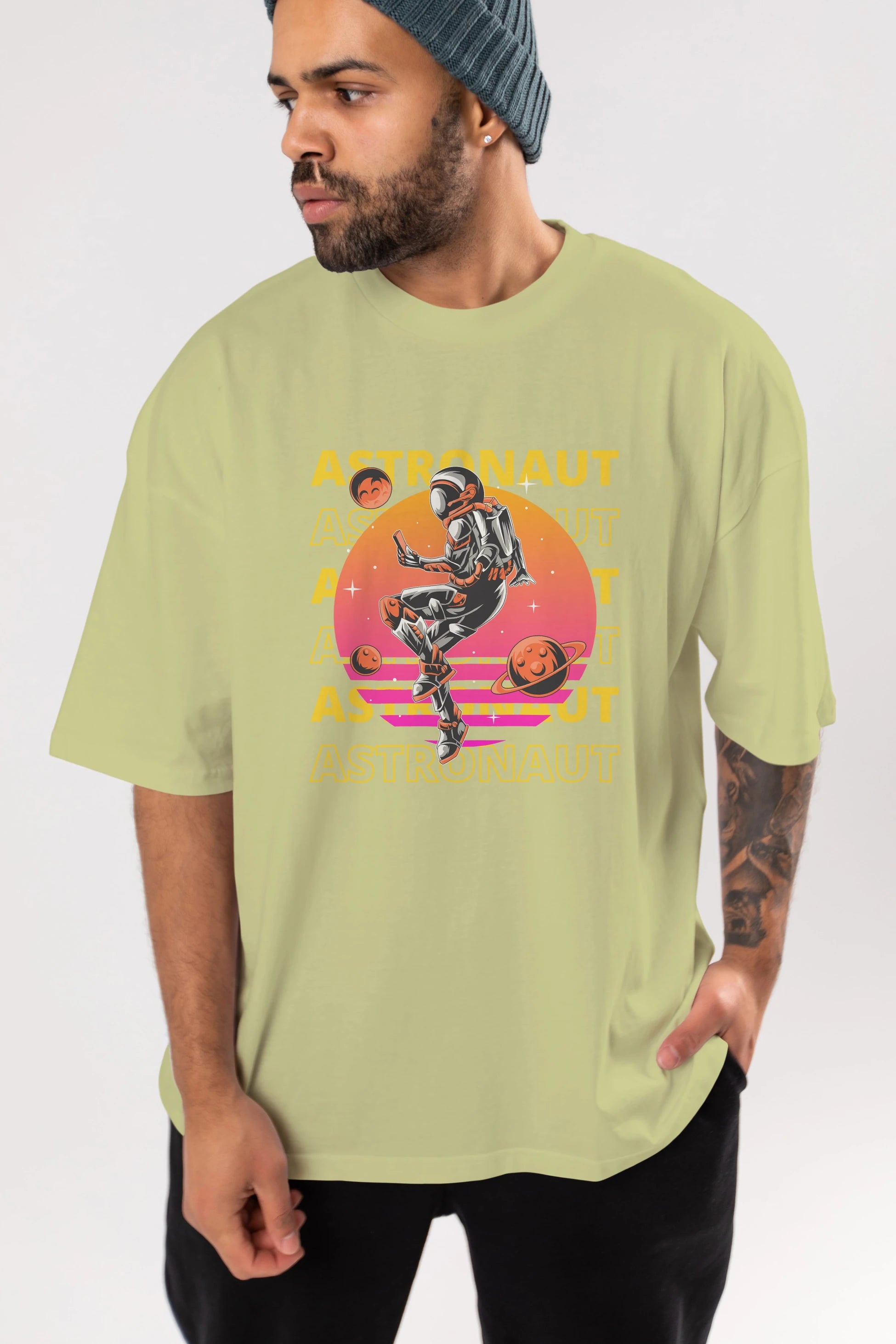 Astronaut Streetwear 2 Ön Baskılı Oversize t-shirt Erkek Kadın Unisex