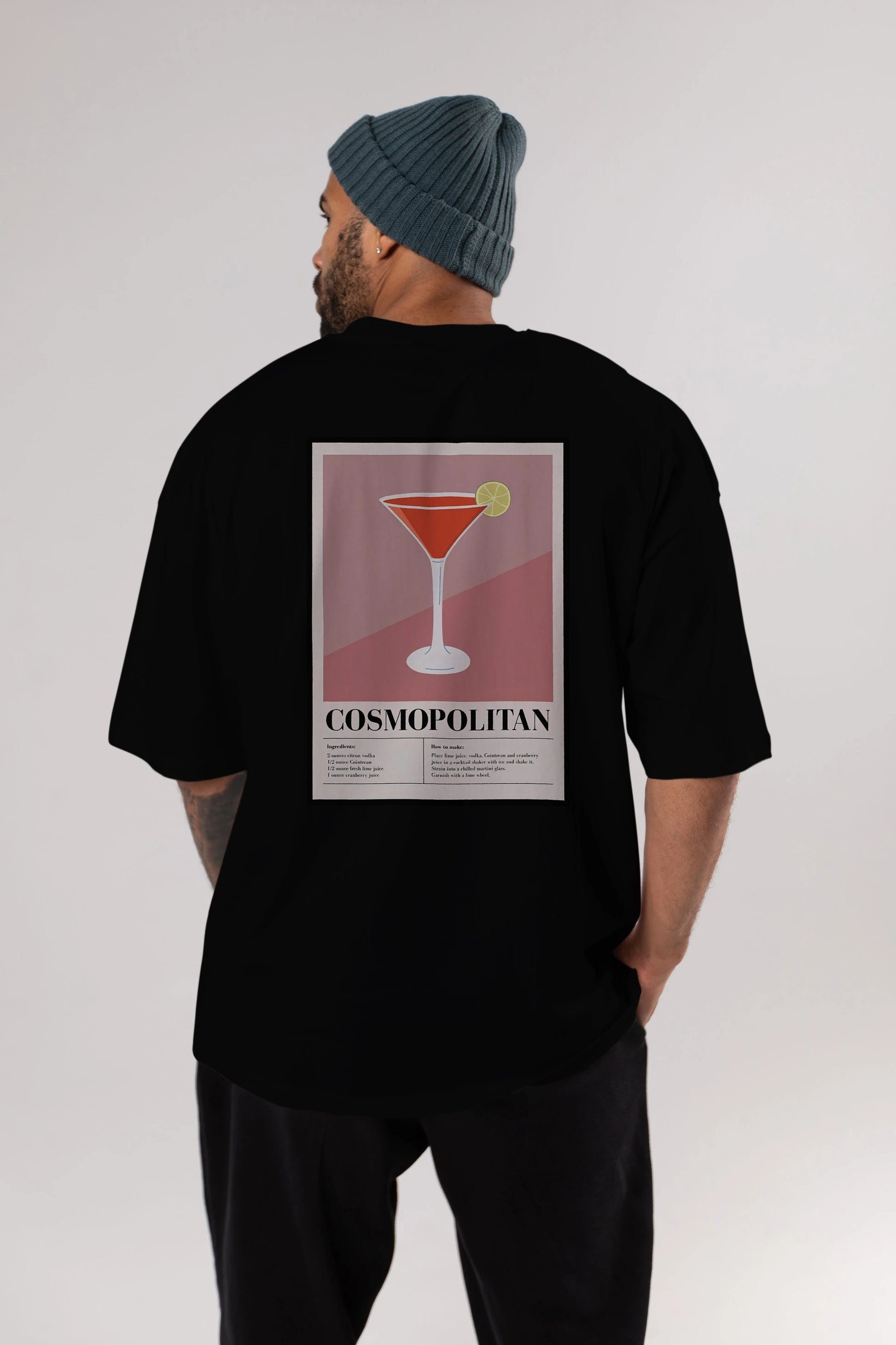 Cosmopolitan 3 Arka Baskılı Oversize t-shirt Erkek Kadın Unisex %100 Pamuk Bisiklet Yaka tişort