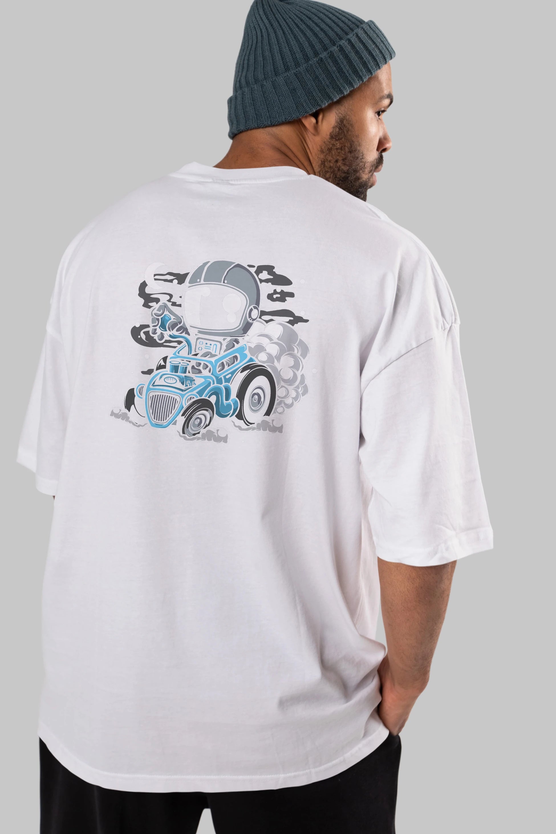 Astronaut Hotrod Arka Baskılı Oversize t-shirt Erkek Kadın Unisex