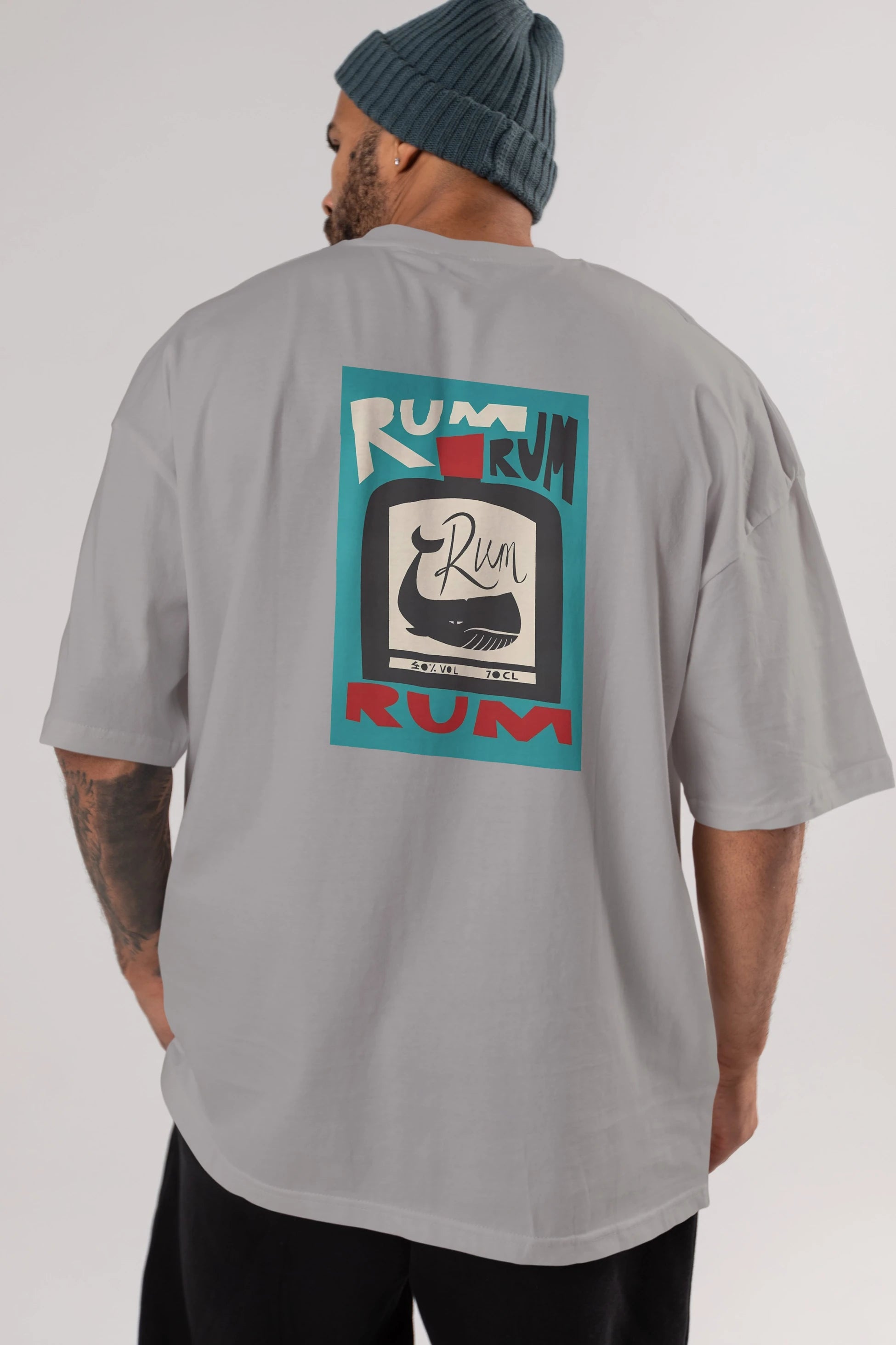 Rum Arka Baskılı Oversize t-shirt Erkek Kadın Unisex %100 Pamuk Bisiklet Yaka tişort