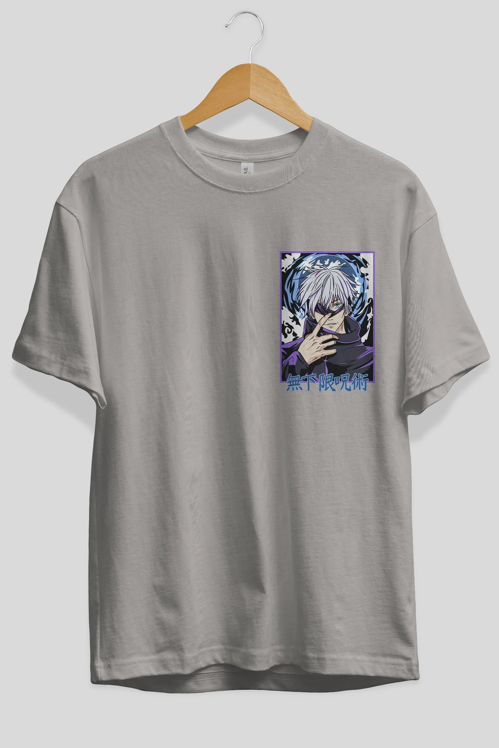 SATORU GOJO 3 Ön Sol Baskılı Oversize t-shirt Erkek Kadın Unisex %100 Pamuk Bisiklet Yaka tişort