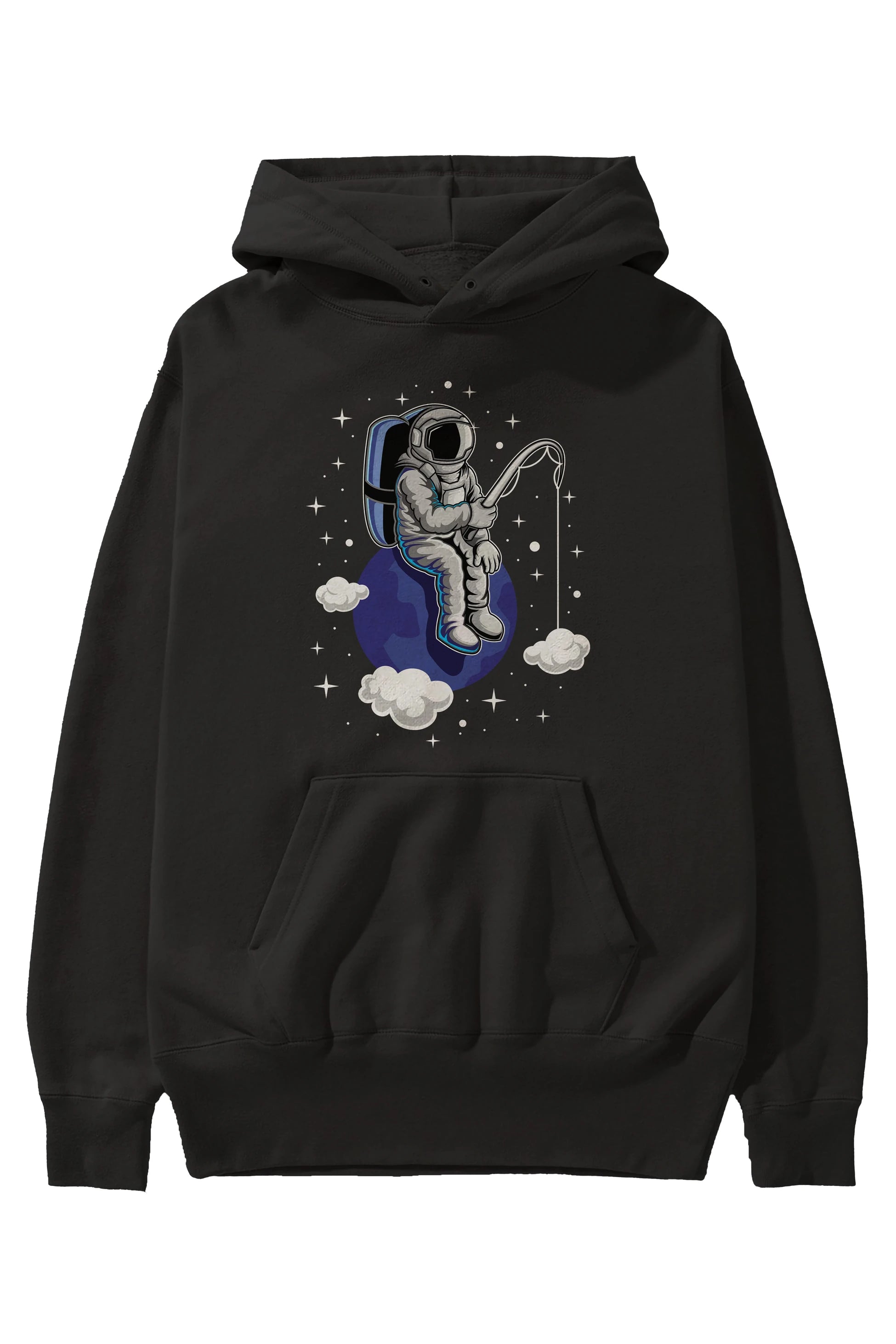 Astronaut Fishing (2) Ön Baskılı Hoodie Oversize Kapüşonlu Sweatshirt Erkek Kadın Unisex