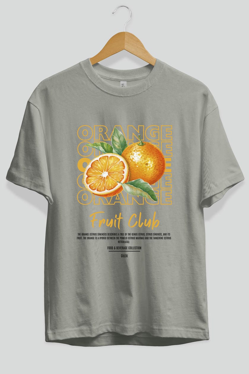Orange Ön Baskılı Oversize t-shirt Erkek Kadın Pamuk Bisiklet Yaka tişort