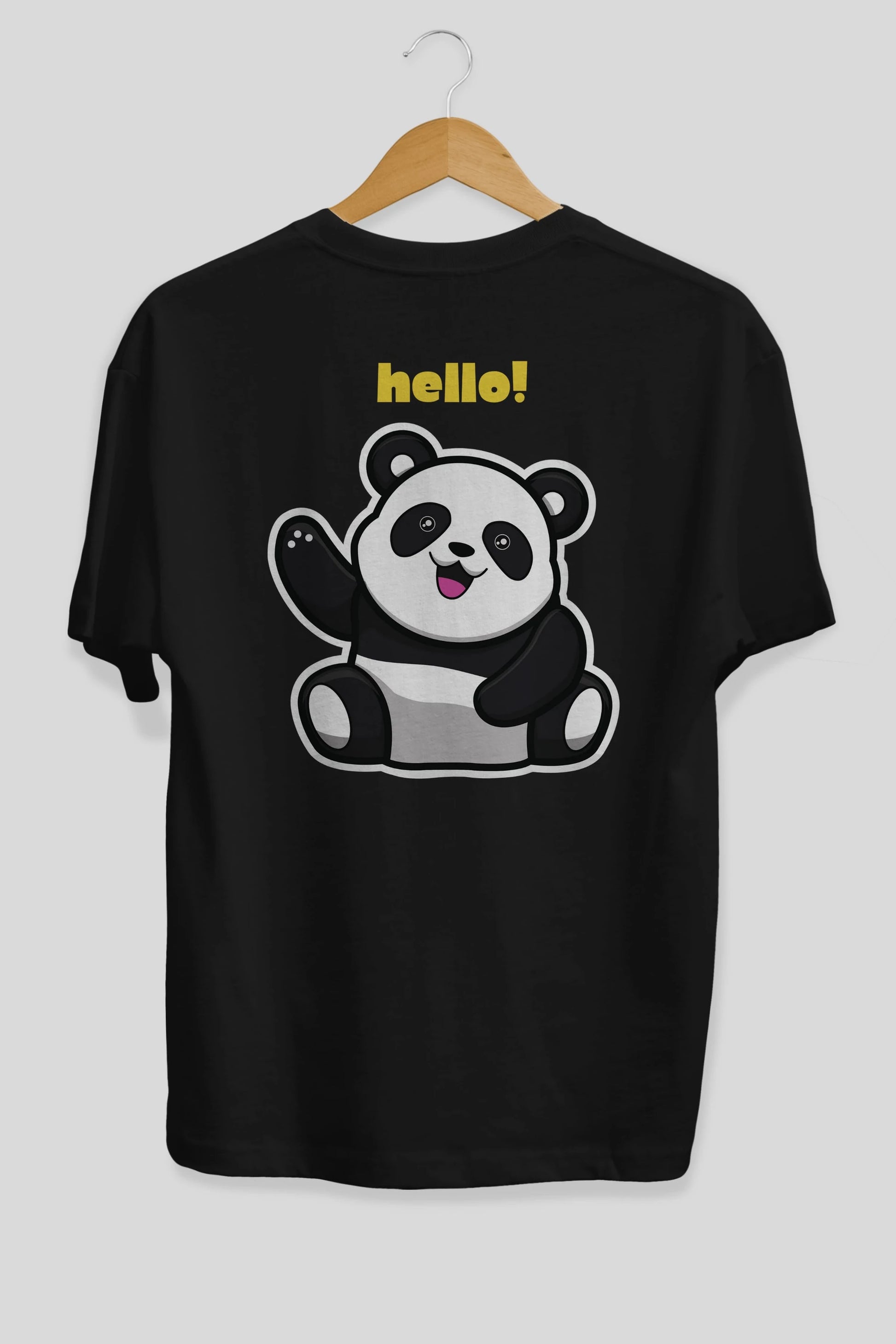 Hello Panda Arka Baskılı Oversize t-shirt Erkek Kadın Unisex