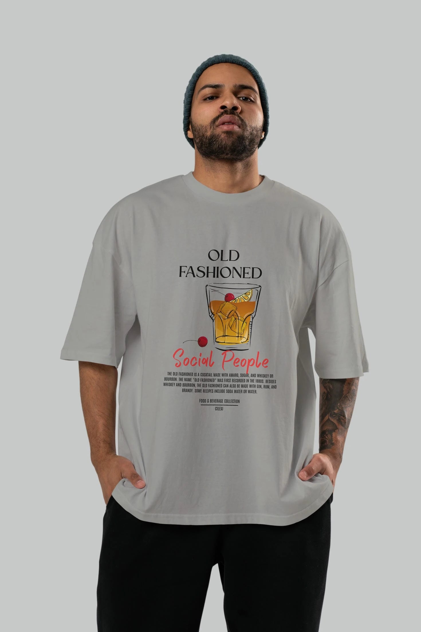 Old Fashıoned Kokteyl Serisi ön Baskılı Oversize t-shirt Erkek Kadın %100 Pamuk Bisiklet Yaka tişort