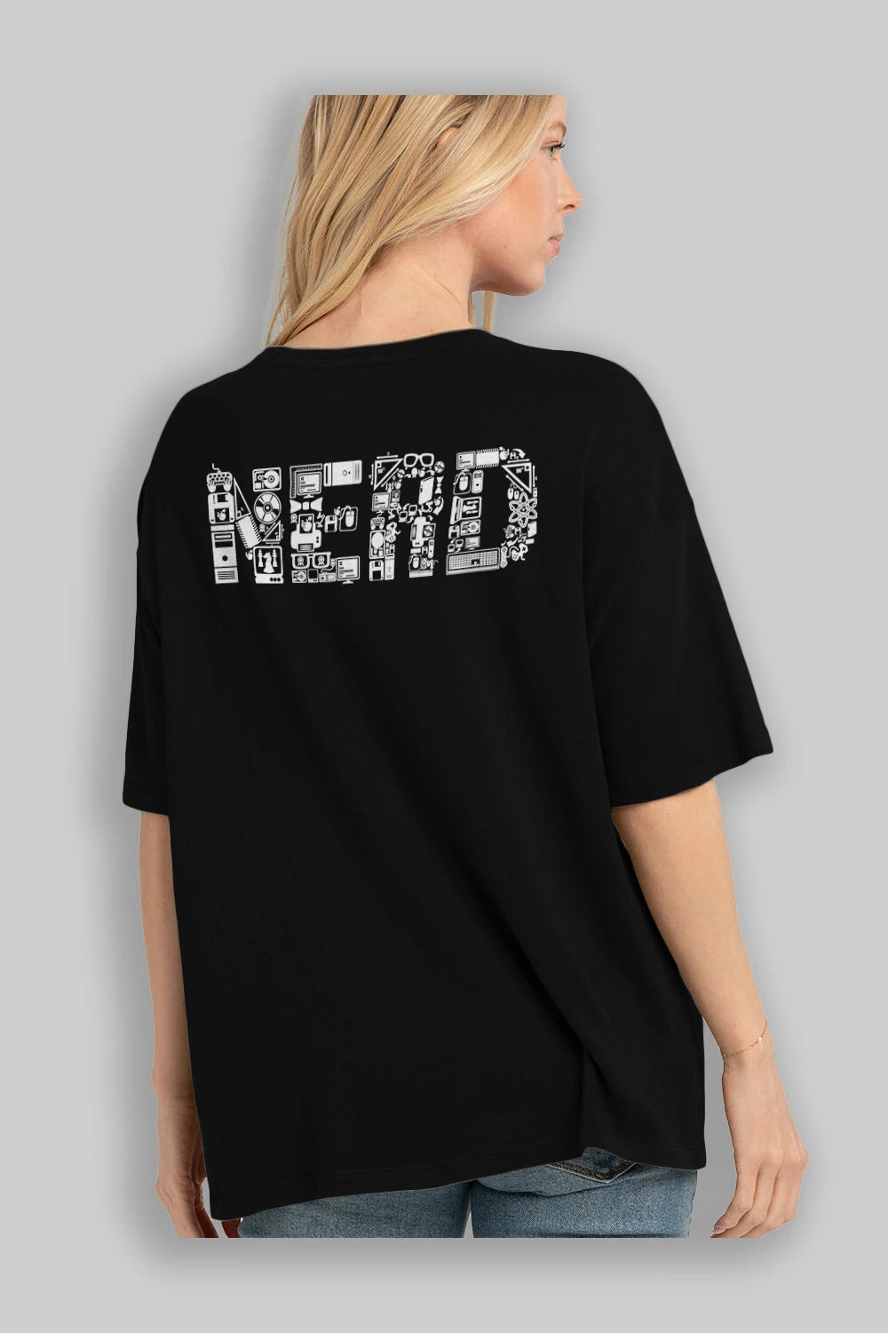 NERD Arka Baskılı Oversize t-shirt %100 pamuk Erkek Kadın Unisex
