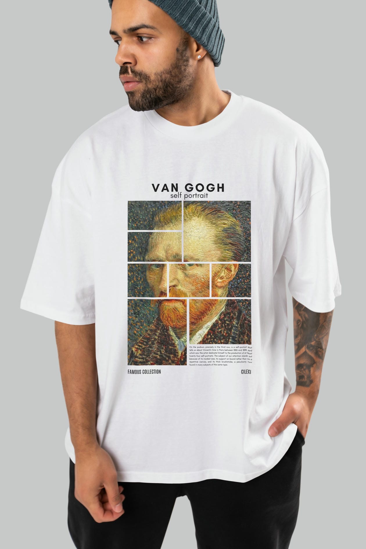 Van Gogh Self Portrait ön Baskılı Oversize t-shirt Erkek Kadın Bisiklet Yaka Pamuk tişort