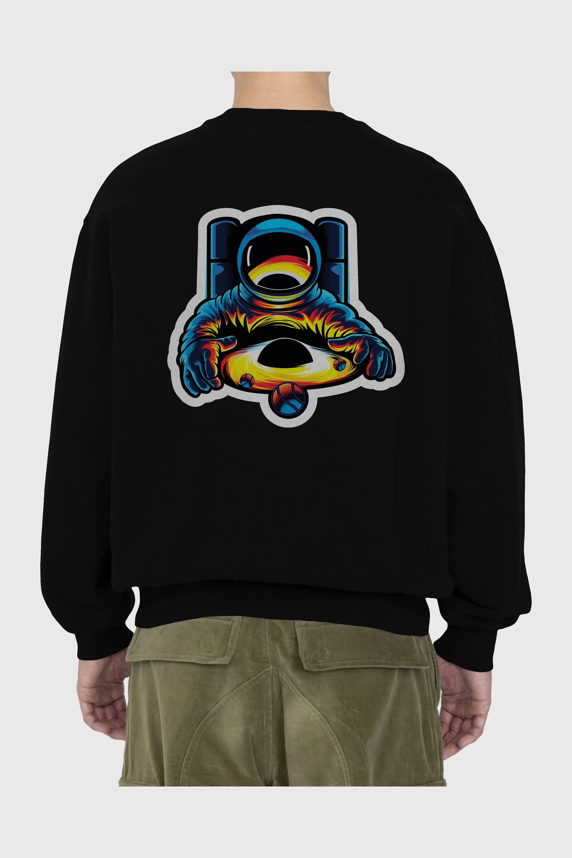 Astronaut & Black Hole Sticker Arka Baskılı Oversize Sweatshirt Erkek Kadın Unisex