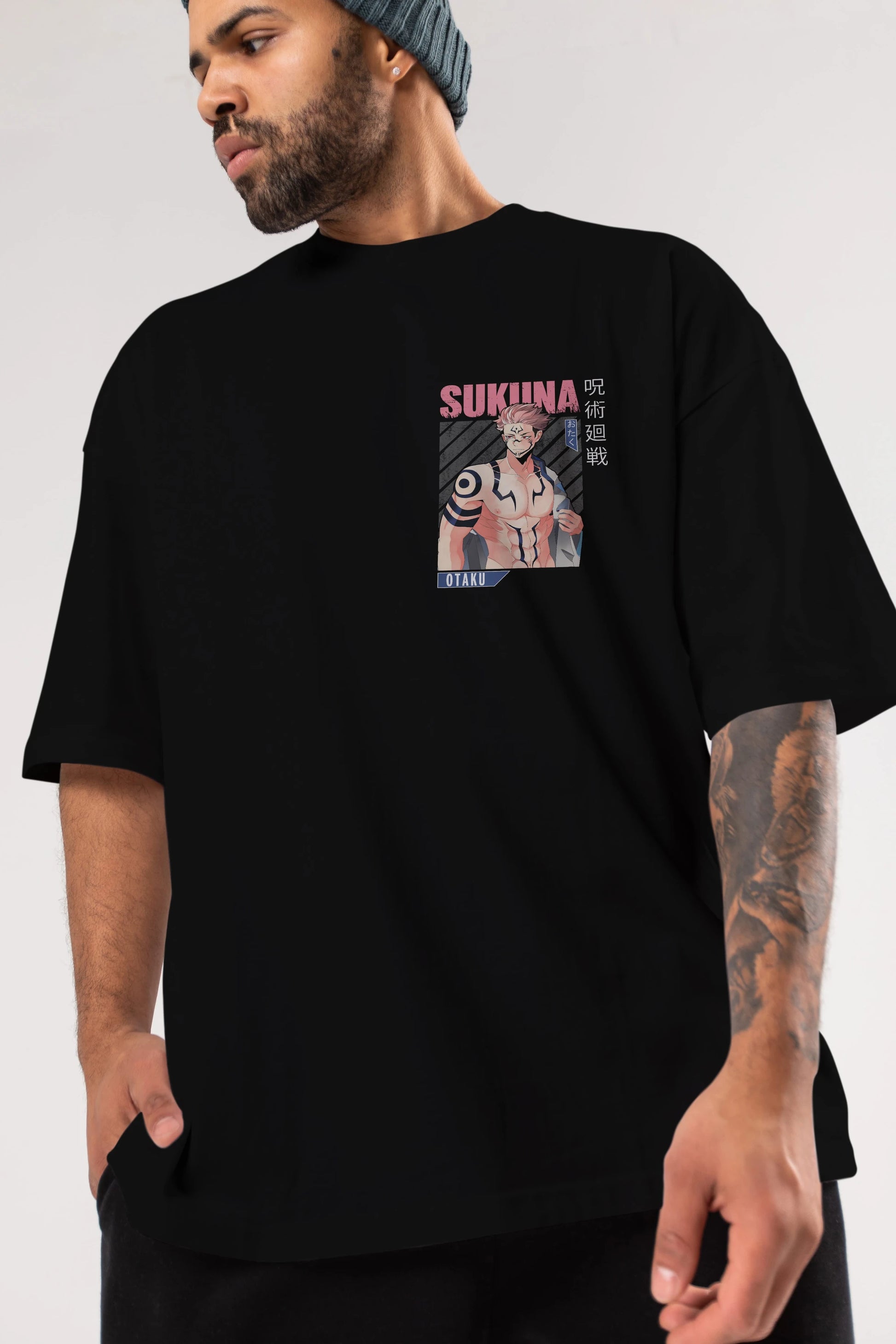 Sukuna Ryoumen 1 Ön Sol Baskılı Oversize t-shirt Erkek Kadın Unisex %100 Pamuk Bisiklet Yaka tişort