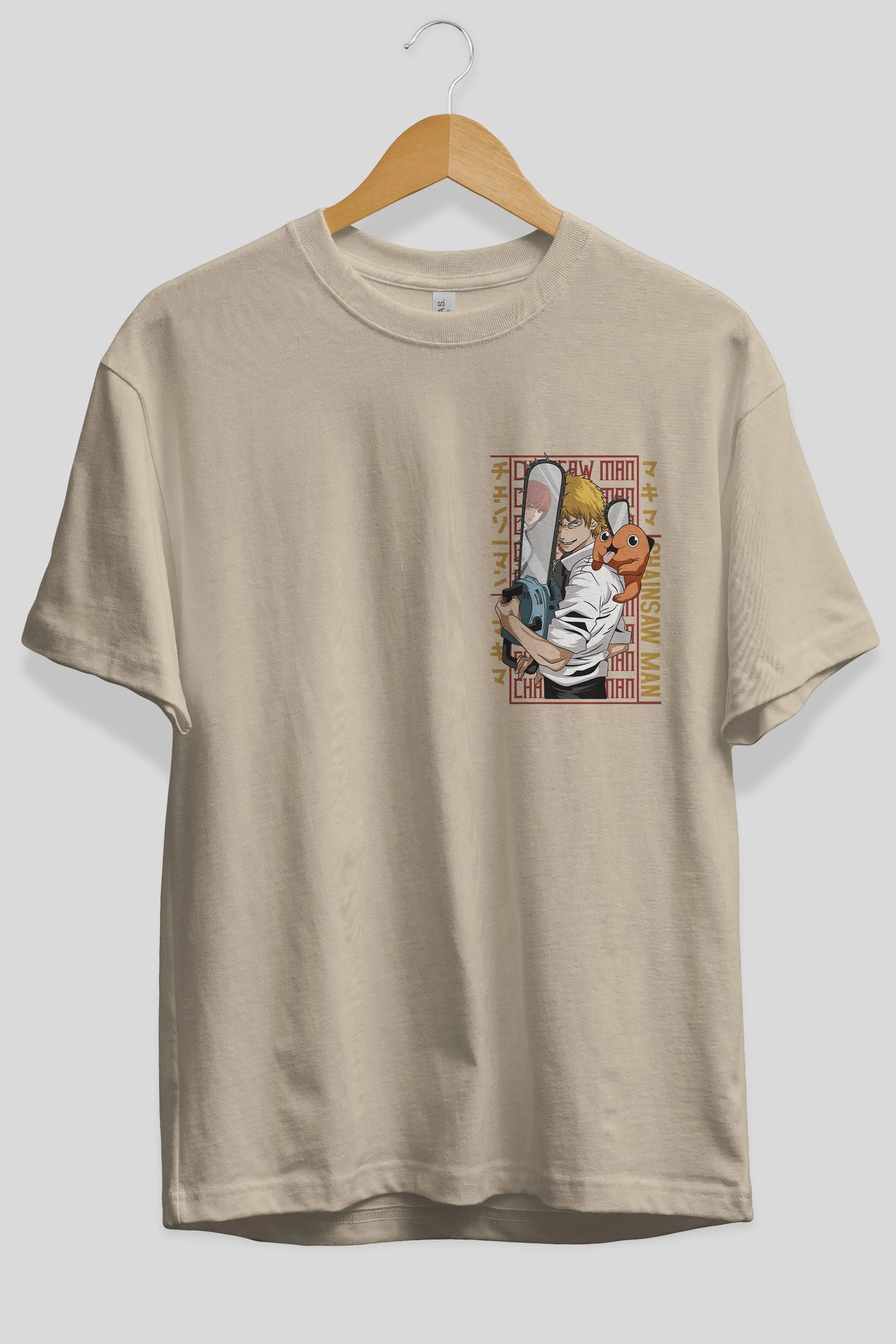 Chainsaw DENJI Ön Sol Baskılı Oversize t-shirt Erkek Kadın Unisex %100 Pamuk Bisiklet Yaka tişort