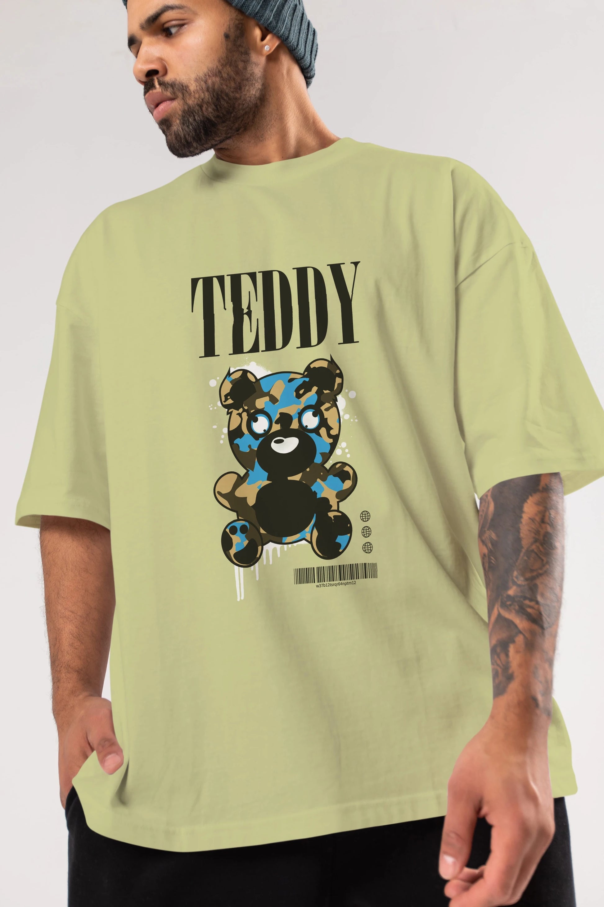Teddy Bear Streetwear Ön Baskılı Oversize t-shirt Erkek Kadın Unisex