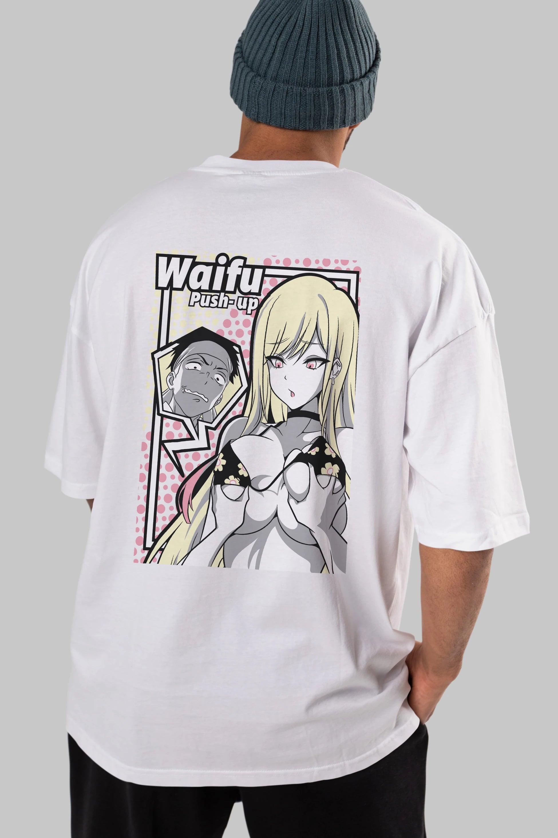 Waifu PushUp Anime Arka Baskılı Oversize t-shirt Erkek Kadın Unisex