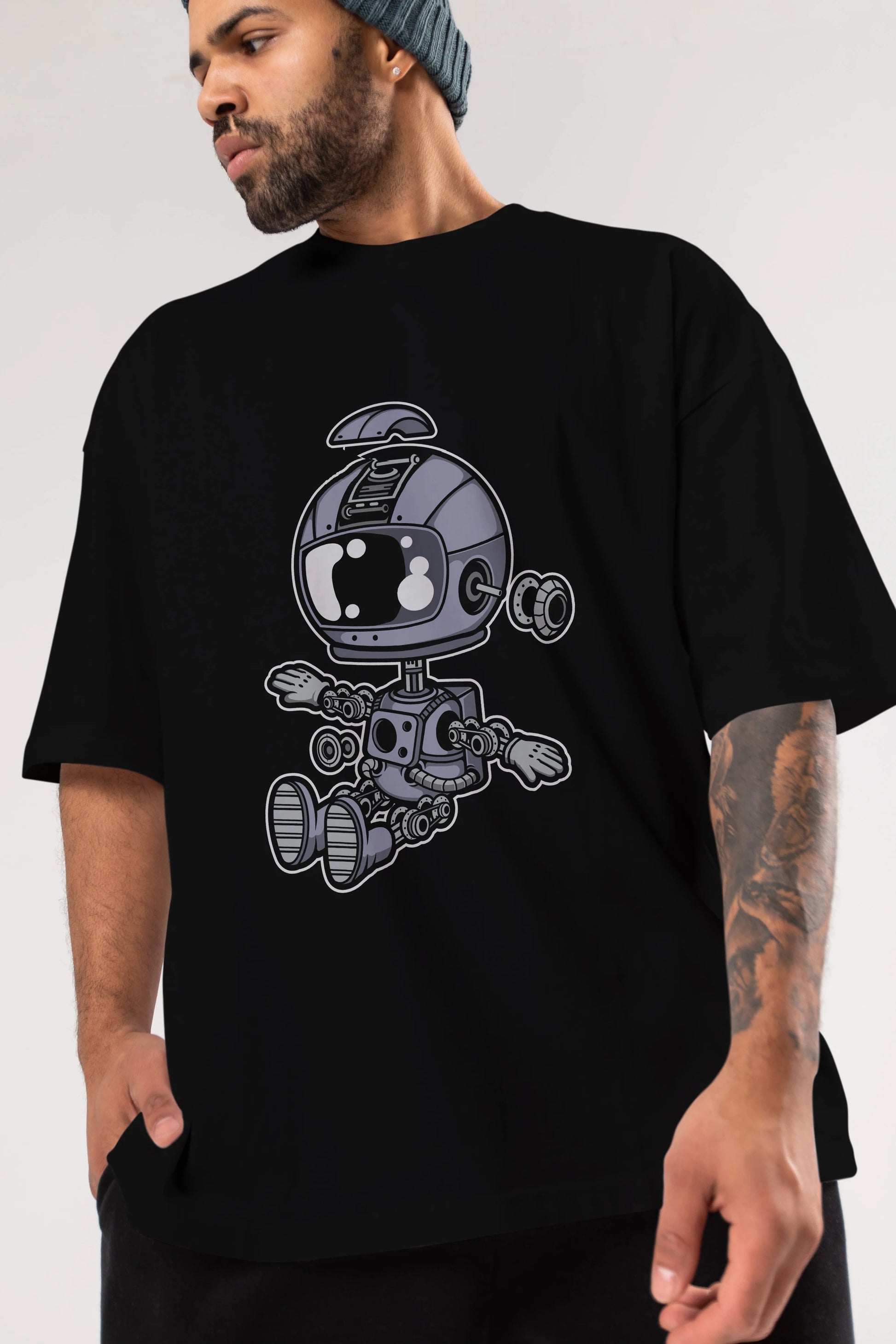 Astronaut Robot Ön Baskılı Oversize t-shirt Erkek Kadın Unisex