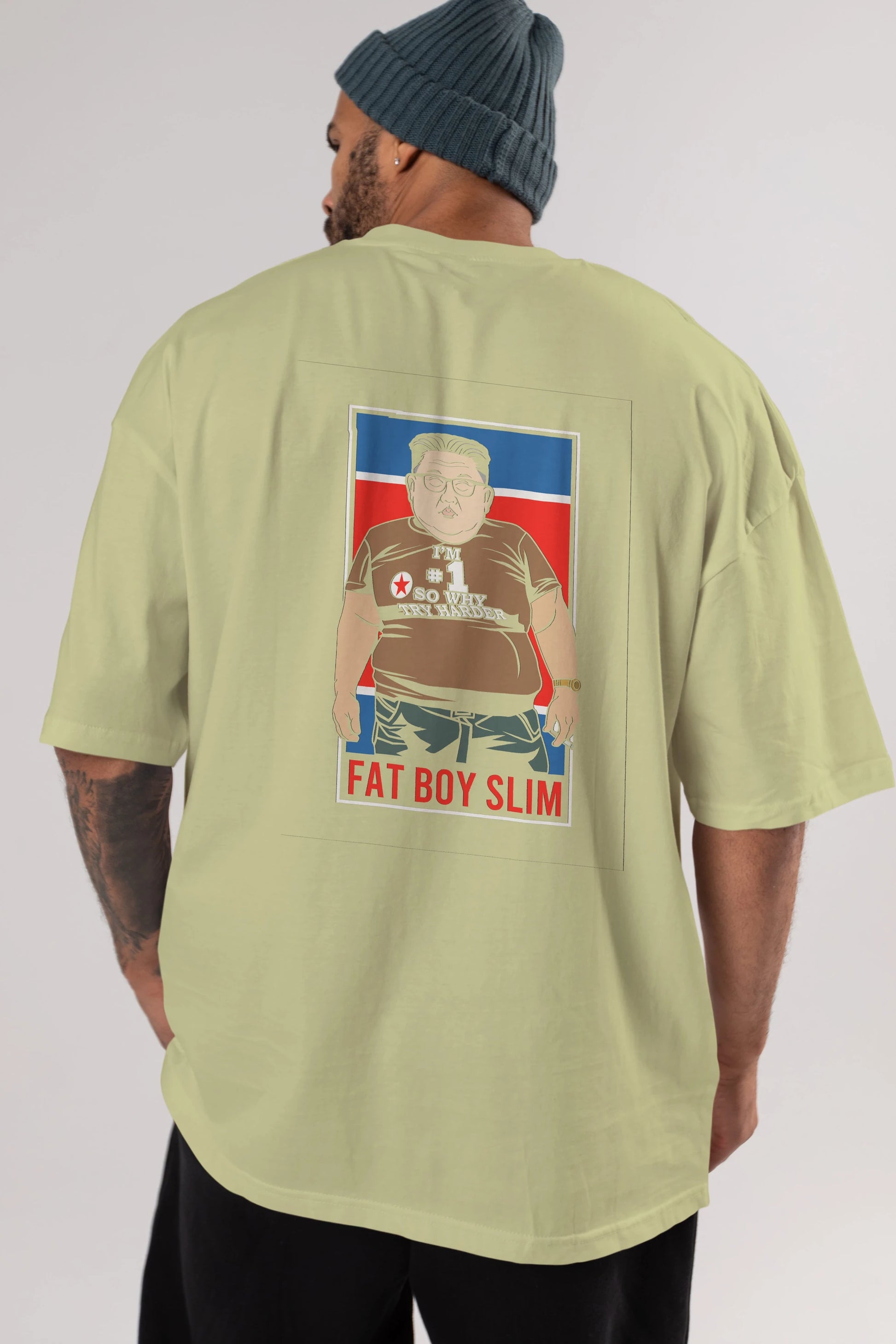 Fat Boy Slim Kim Jong Un Arka Baskılı Oversize t-shirt Erkek Kadın Unisex %100 Pamuk tişort