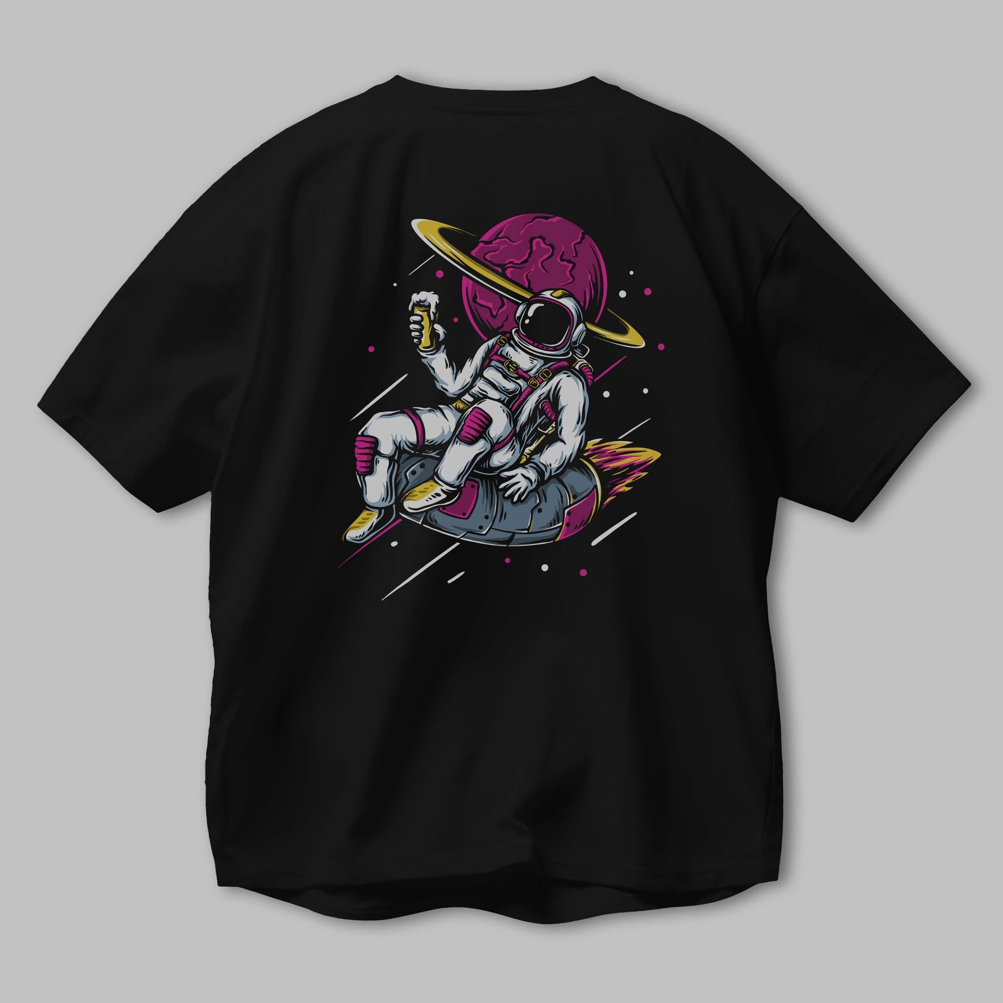 Astronaut Beer Arka Baskılı Oversize t-shirt Erkek Kadın Unisex