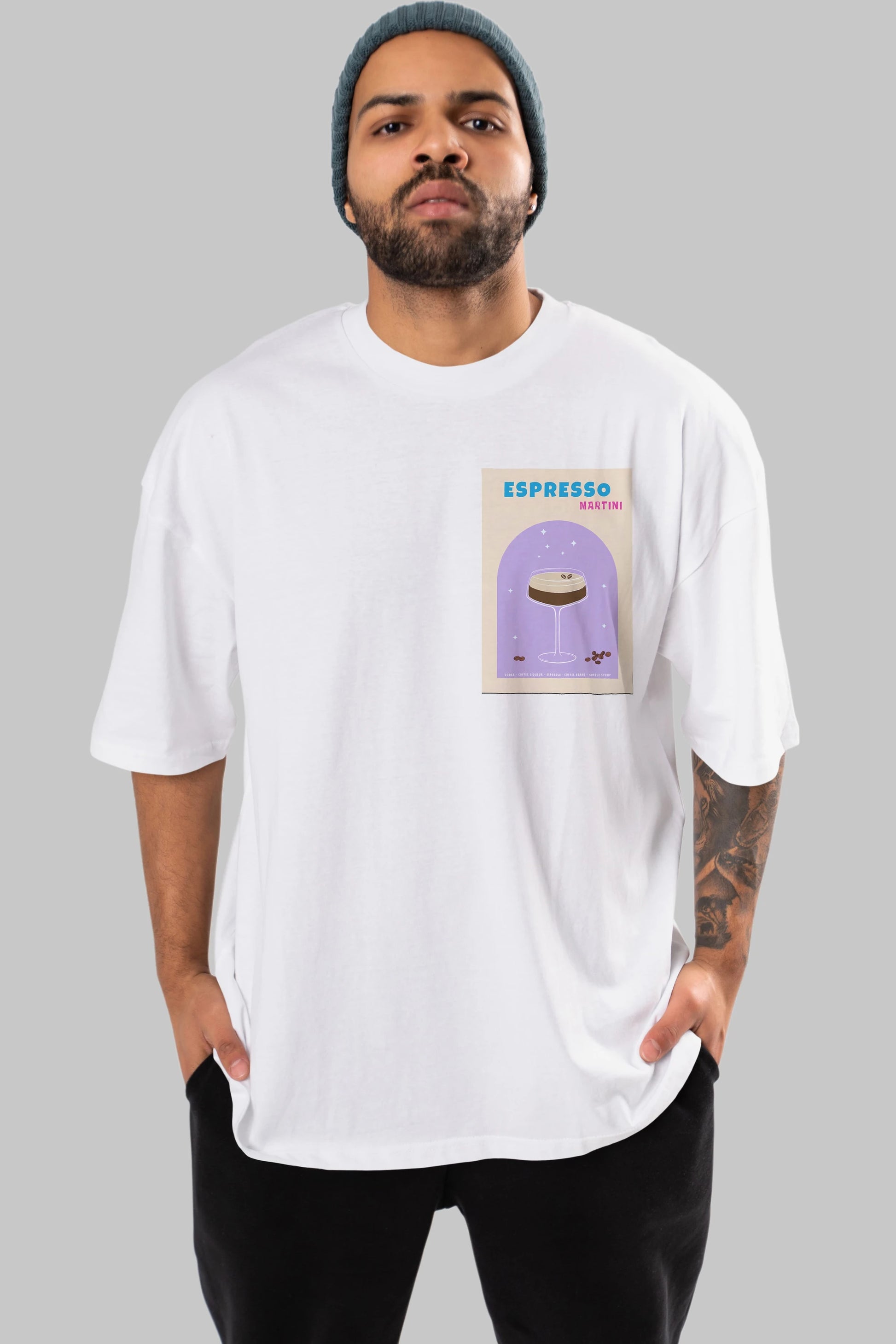Espresso Martini 5 Ön Sol Baskılı Oversize t-shirt Erkek Kadın Unisex %100 Pamuk Bisiklet Yaka tişort