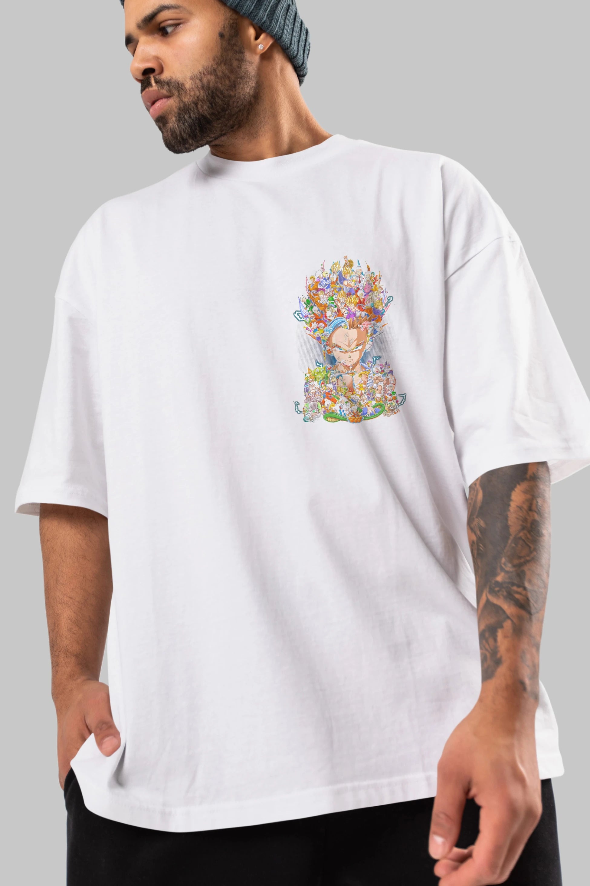 DRAGON BALL ART (2) Ön Sol Baskılı Oversize t-shirt Erkek Kadın Unisex %100 Pamuk Bisiklet Yaka tişort