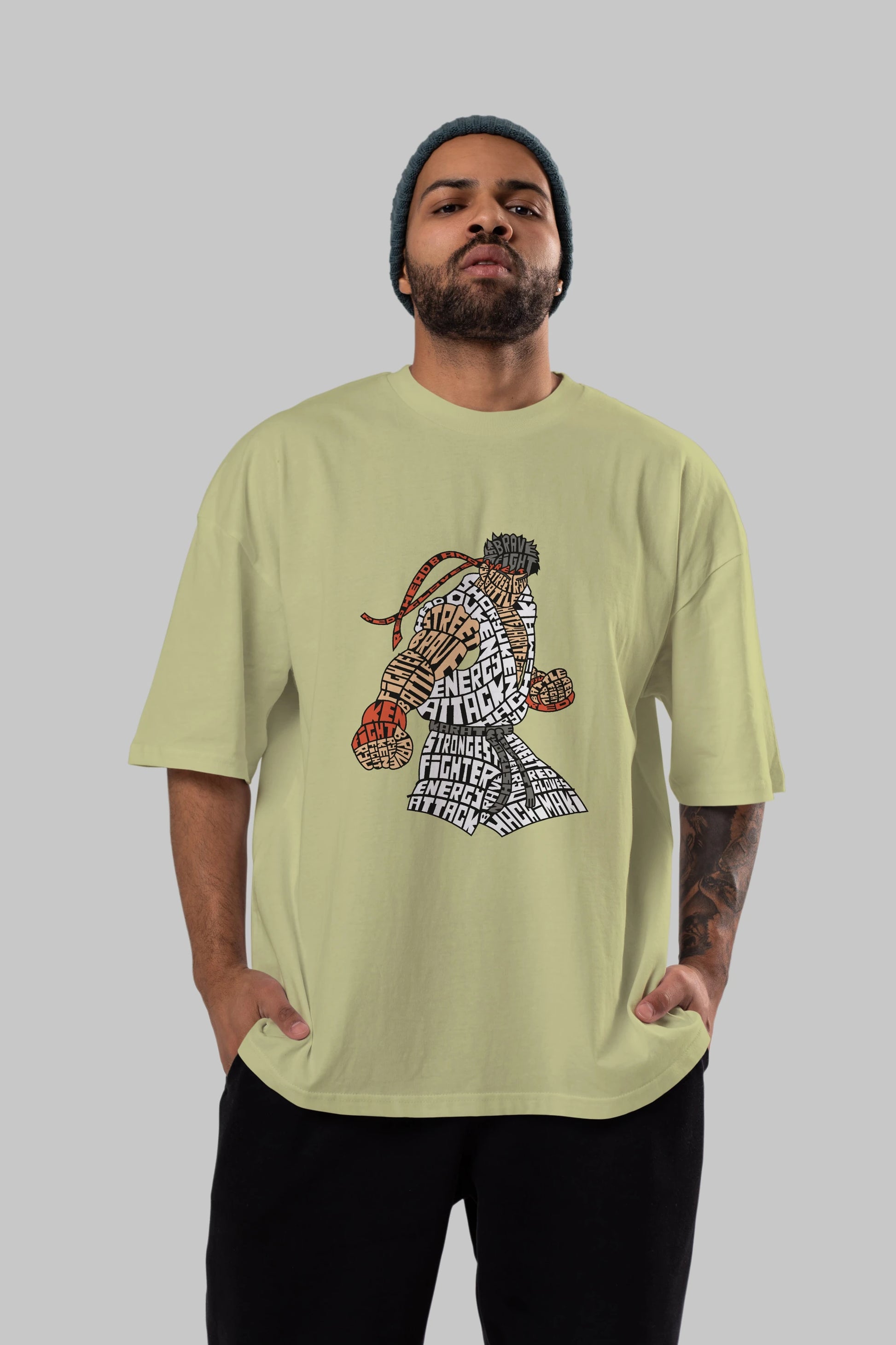 Hadouken Ön Baskılı Oversize t-shirt %100 pamuk Erkek Kadın Unisex
