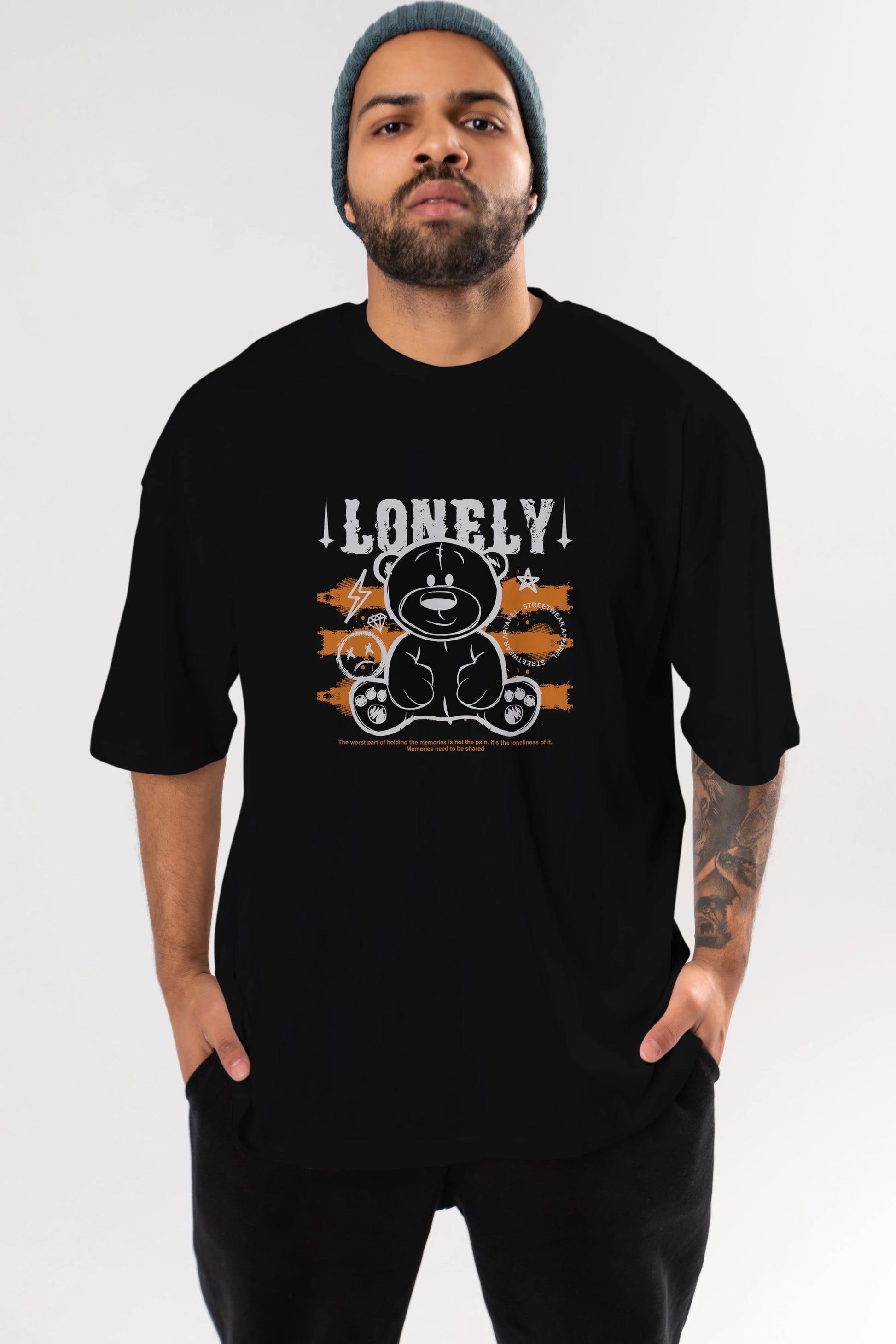 Teddy Bear Lonely Ön Baskılı Oversize t-shirt Erkek Kadın Unisex