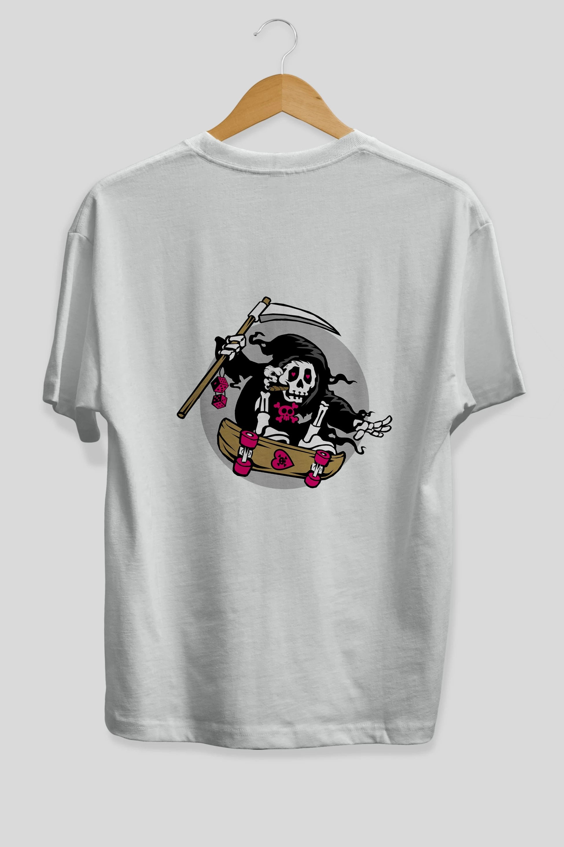 Grim Skater Arka Baskılı Oversize t-shirt Erkek Kadın Unisex %100 Pamuk tişort