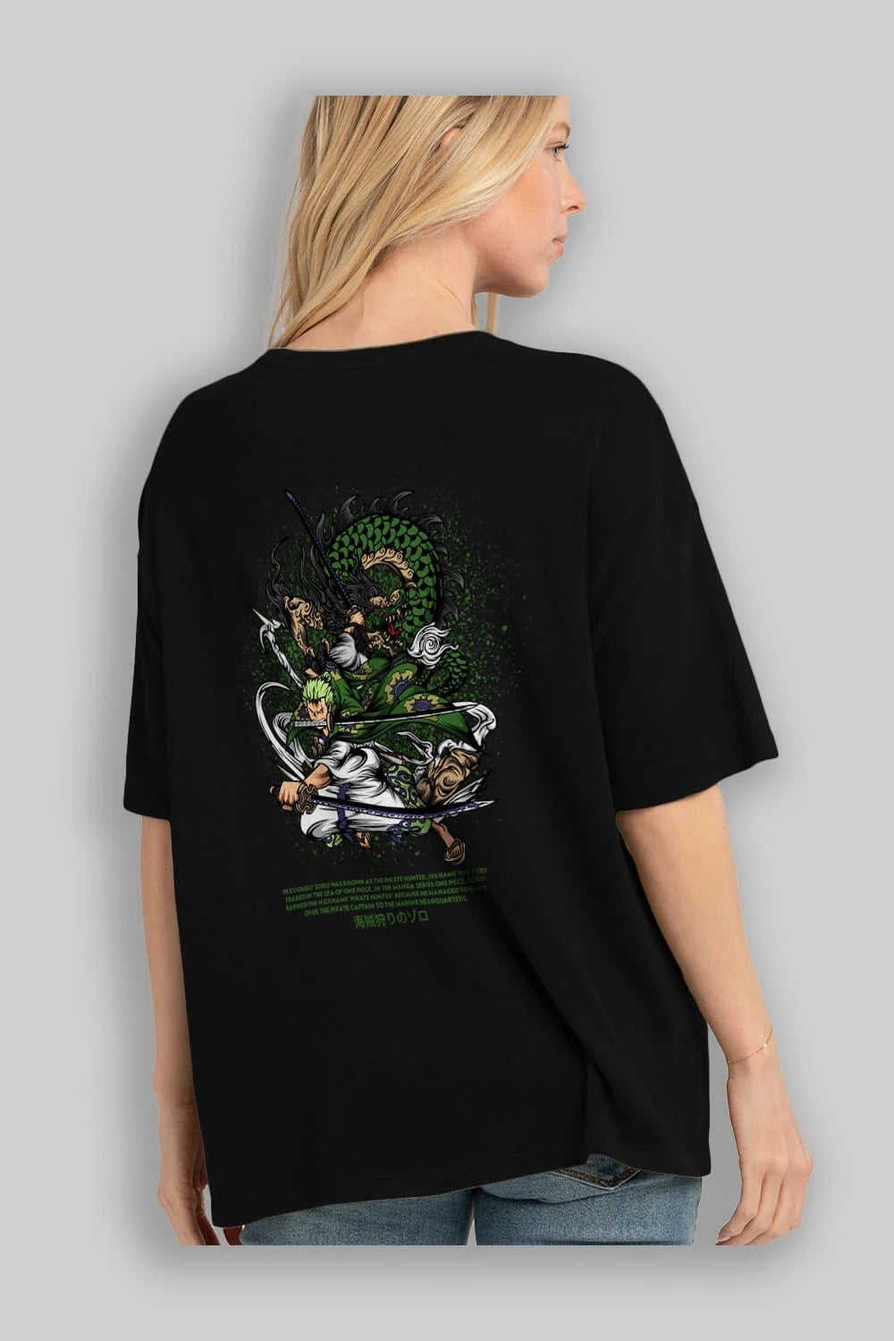 Zoro-ONE PIECE Anime Arka Baskılı Oversize t-shirt Erkek Kadın Unisex