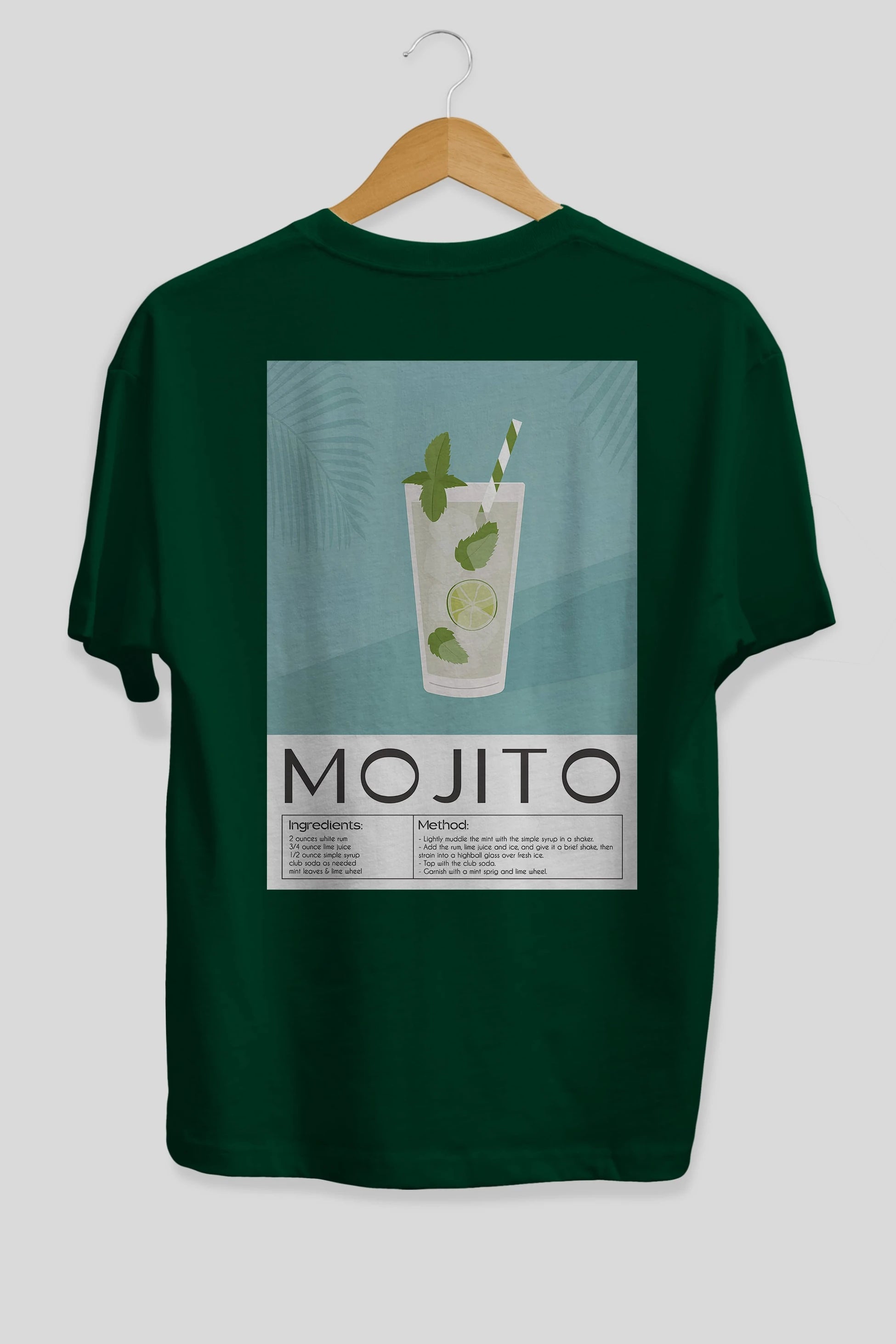 Mojito 4 Arka Baskılı Oversize t-shirt Erkek Kadın Unisex %100 Pamuk Bisiklet Yaka tişort