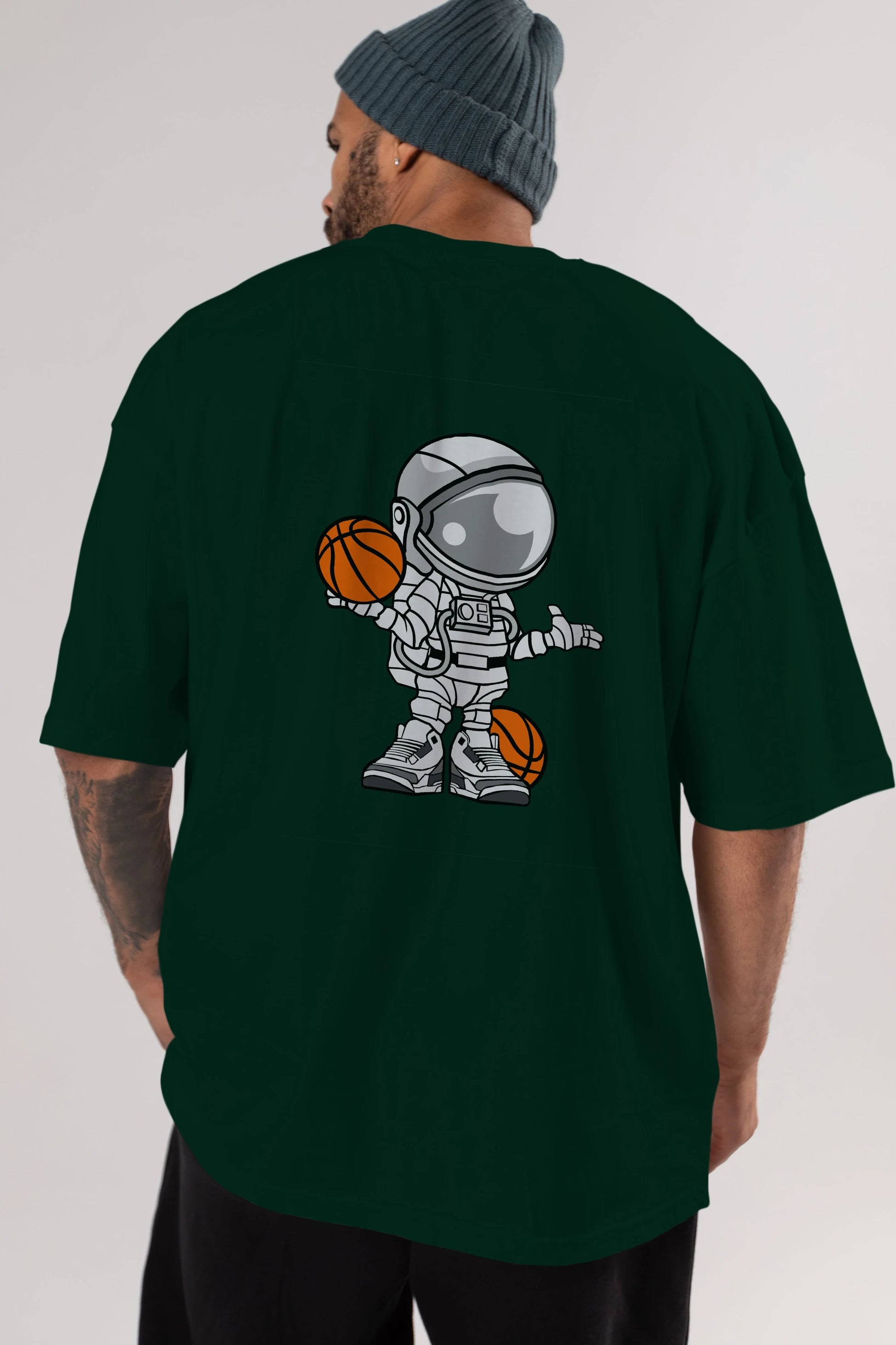 Astronaut Basketball Player Arka Baskılı Oversize t-shirt Erkek Kadın Unisex %100 Pamuk tişort