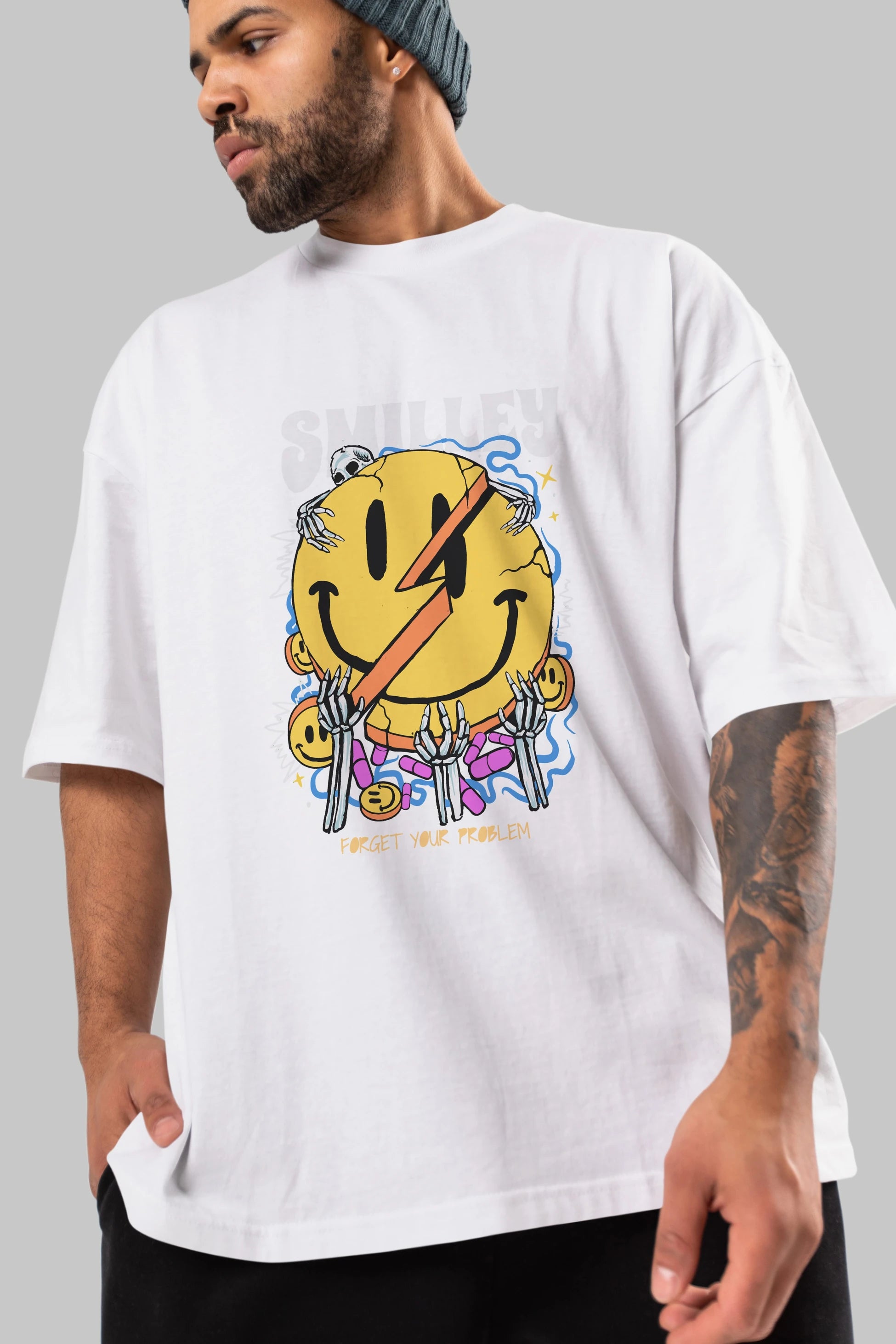 Smilley Streetwear Ön Baskılı Oversize t-shirt Erkek Kadın Unisex