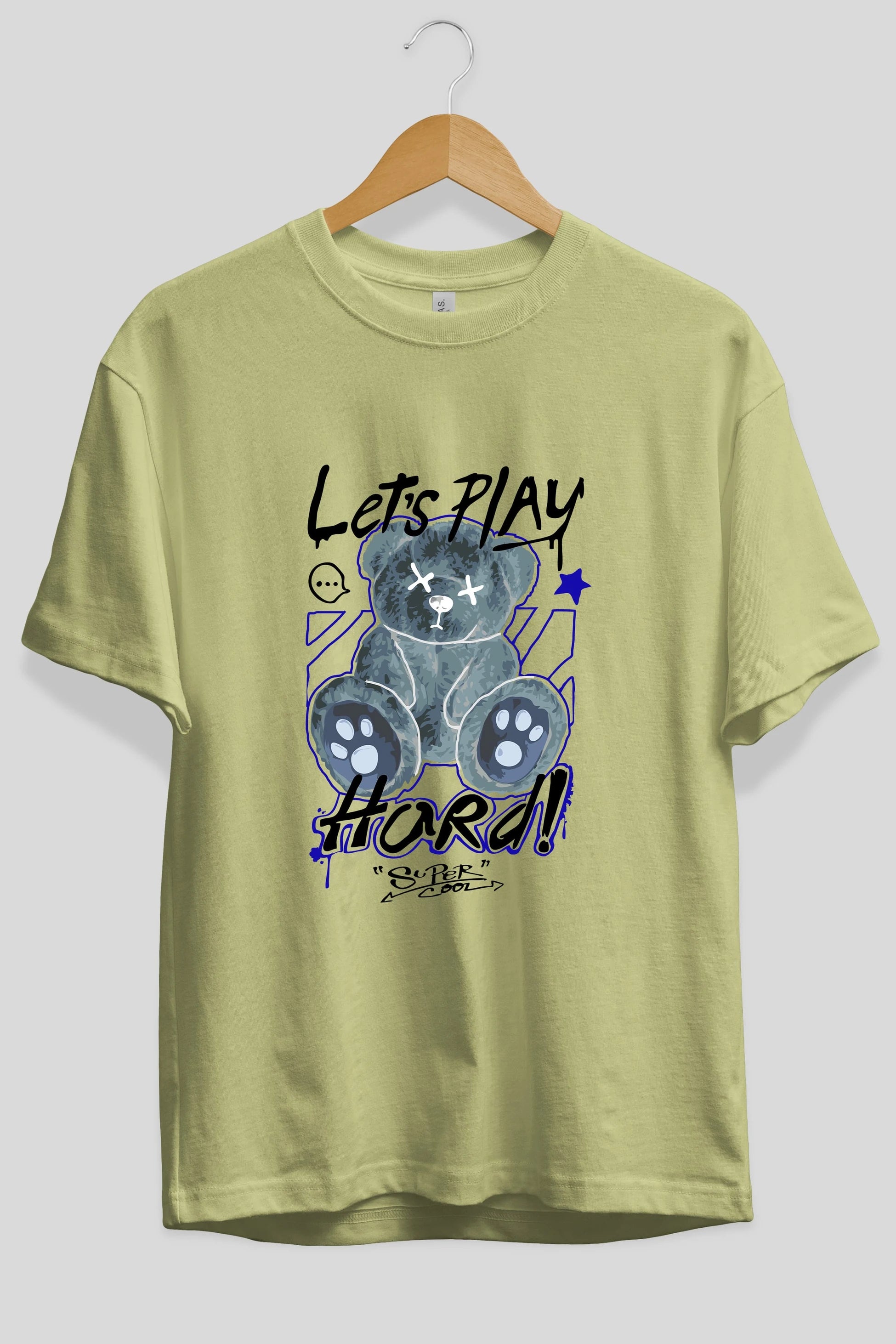 Lets Play Hard Bear Ön Baskılı Oversize t-shirt Erkek Kadın Unisex