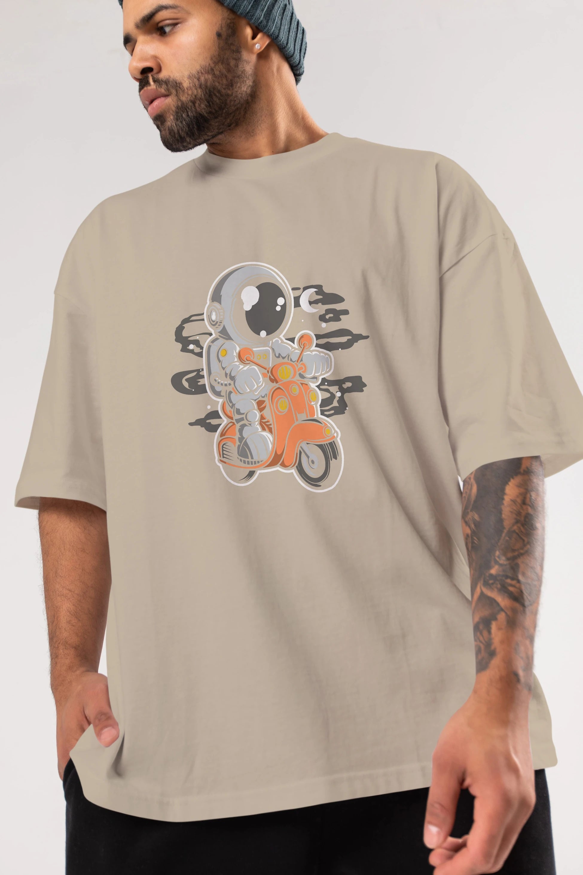 Astronaut Scooter Ön Baskılı Oversize t-shirt Erkek Kadın Unisex