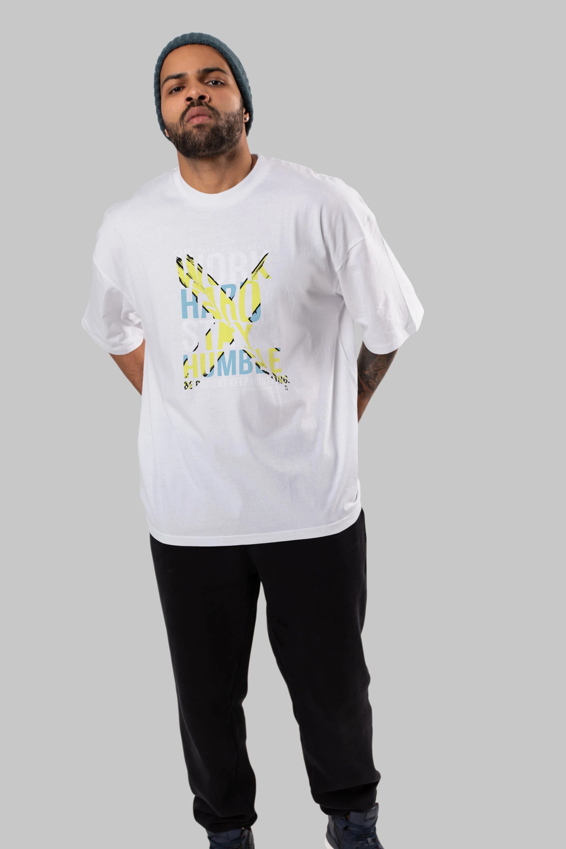 Work Hard Stay Humble Ön Baskılı Oversize t-shirt Erkek Kadın Unisex