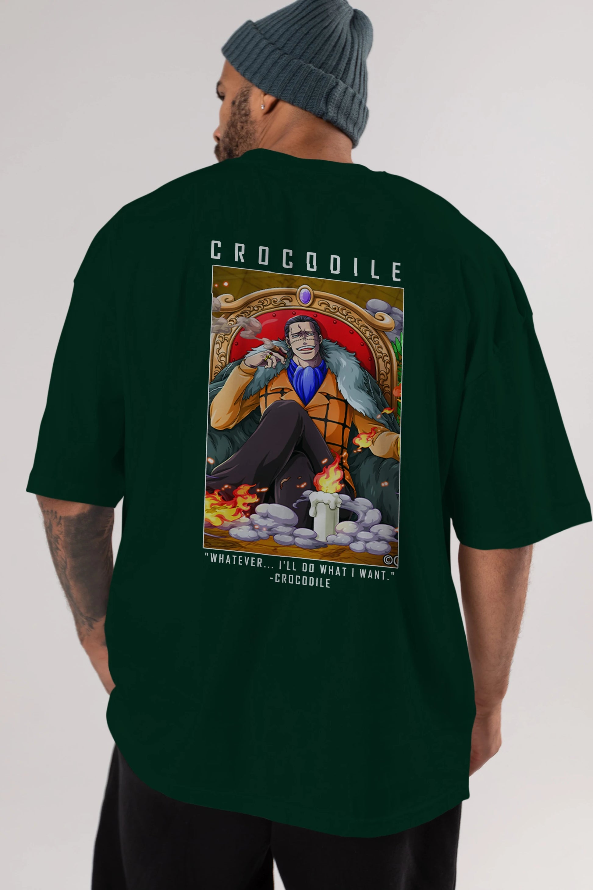 Crocodile Anime Arka Baskılı Oversize t-shirt Erkek Kadın Unisex %100 pamuk tişort