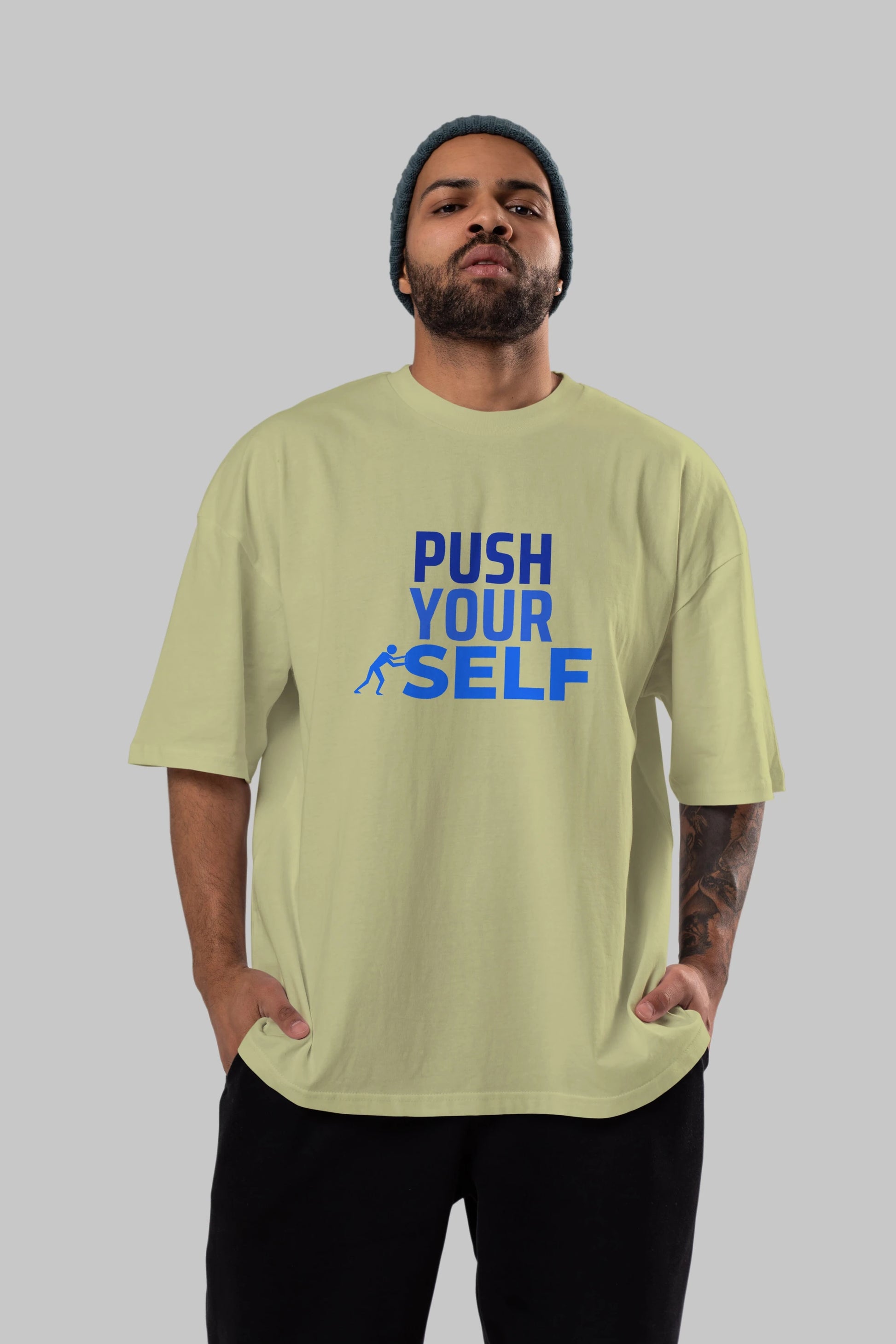 Push Yourself Yazılı Ön Baskılı Oversize t-shirt Erkek Kadın Unisex