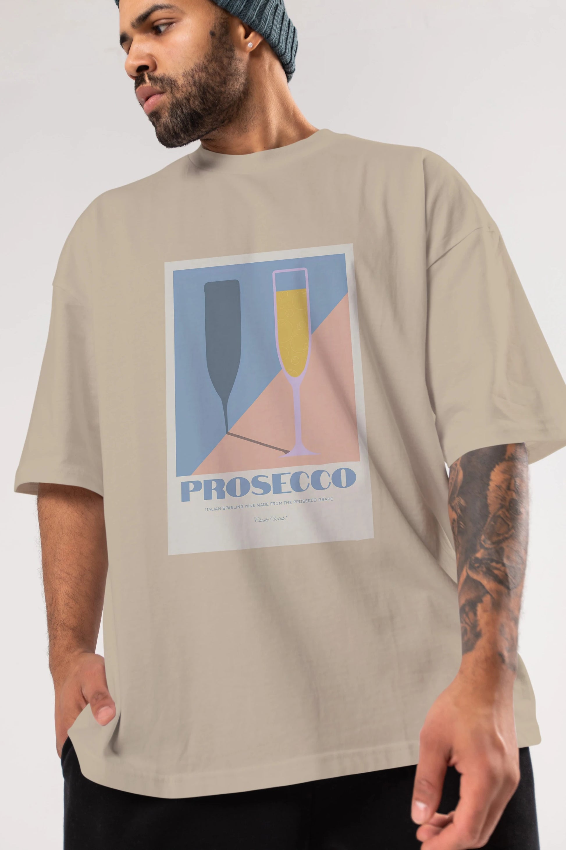 Prosecco Ön Baskılı Oversize t-shirt Erkek Kadın Unisex %100 Pamuk Bisiklet Yaka tişort