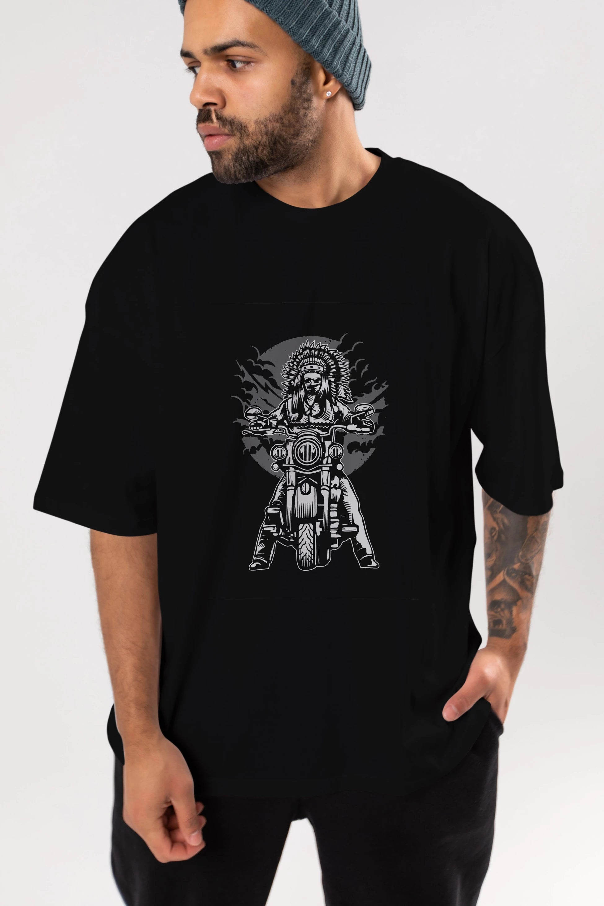Indian Chief Motorcycle Ön Baskılı Oversize t-shirt Erkek Kadın Unisex %100 Pamuk tişort