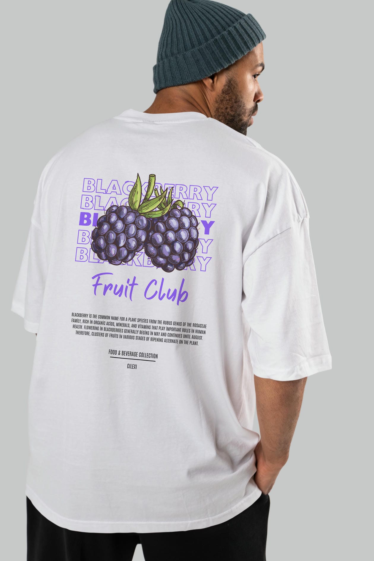 Blackberry Arka Baskılı Oversize t-shirt Erkek Kadın Pamuk Bisiklet Yaka tişort