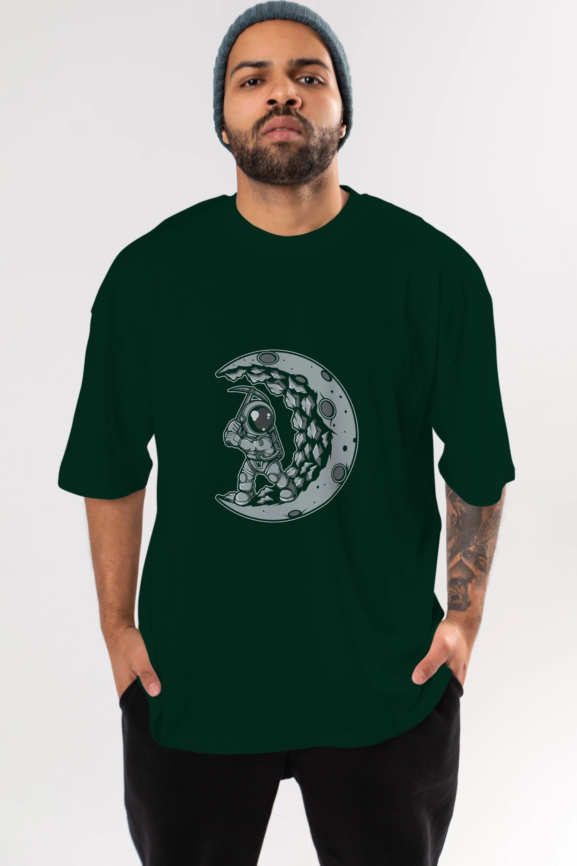 Astronaut Moon Digger Ön Baskılı Oversize t-shirt Erkek Kadın Unisex