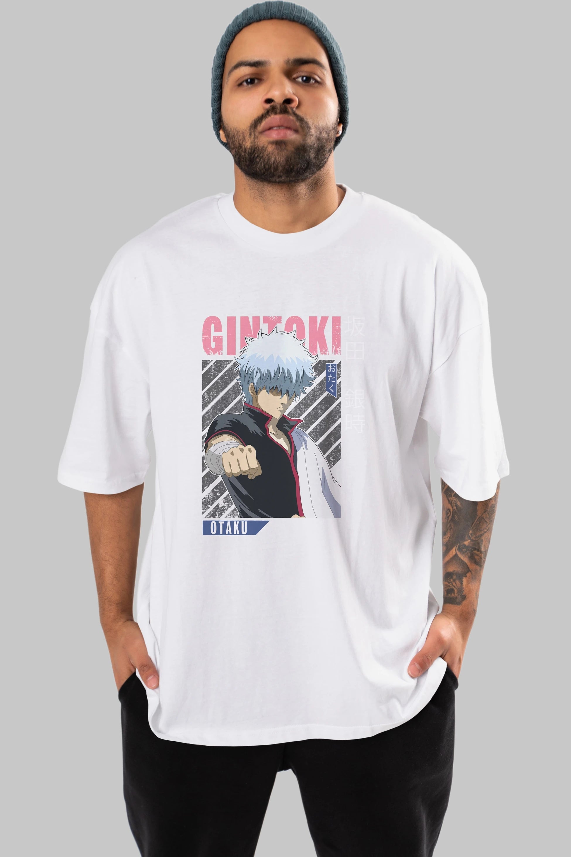 Gintoki Sakata GINTAMA 2 Anime Ön Baskılı Oversize t-shirt %100 pamuk Erkek Kadın Unisex