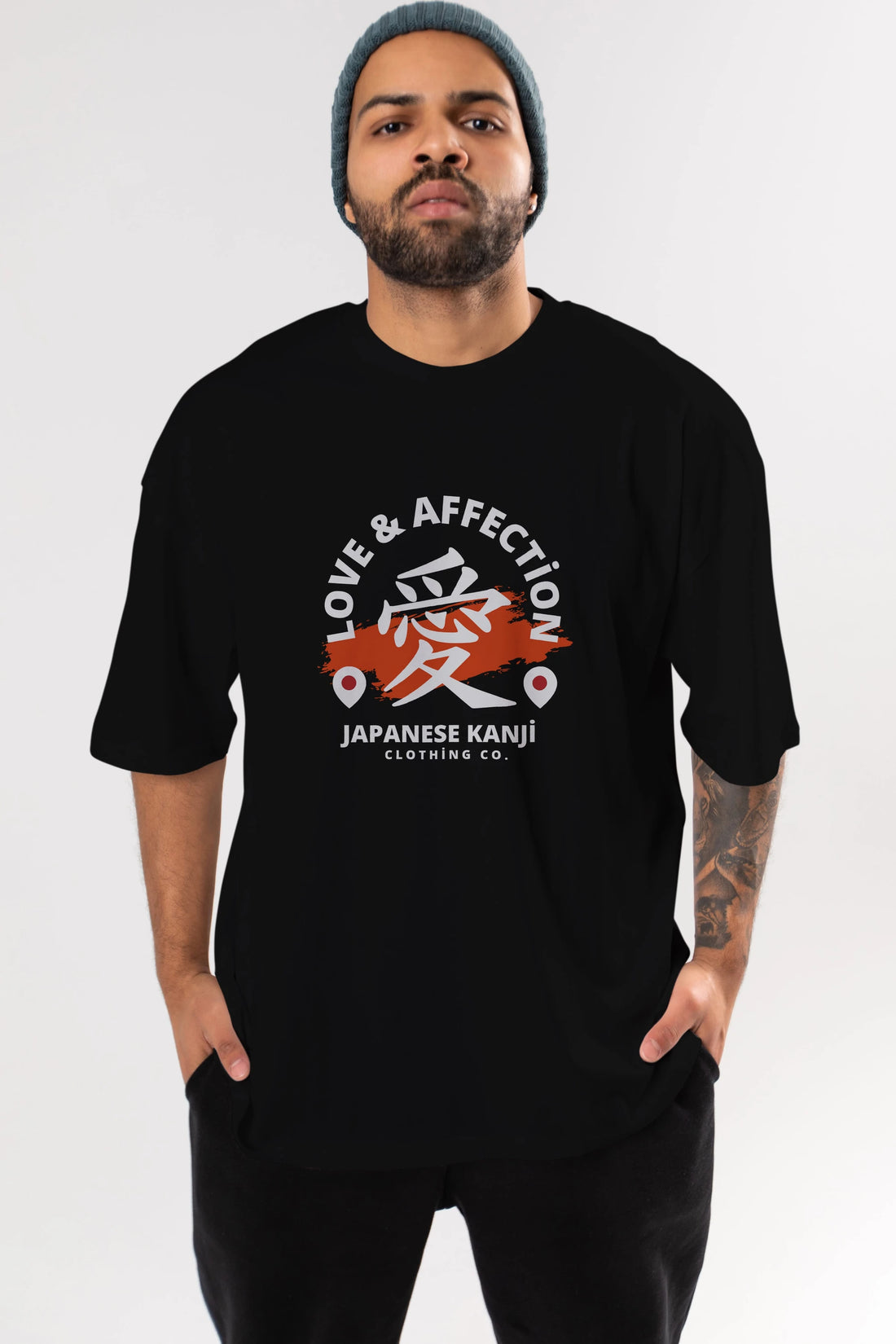 Love Affection Japanese Yazılı Ön Baskılı Oversize t-shirt Erkek Kadın Unisex