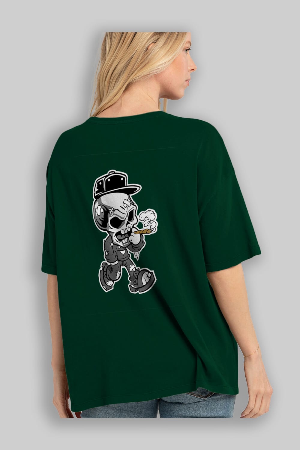 Skull Smoker Arka Baskılı Oversize t-shirt Erkek Kadın Unisex %100 Pamuk tişort