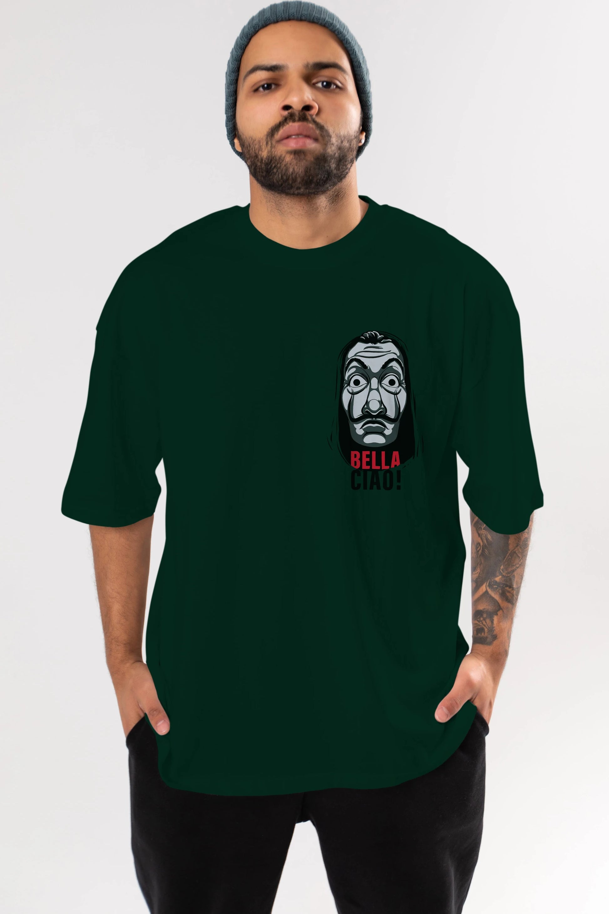 La Casa De Papel (12) Ön Sol Baskılı Oversize t-shirt Erkek Kadın Unisex %100 Pamuk Bisiklet Yaka tişort
