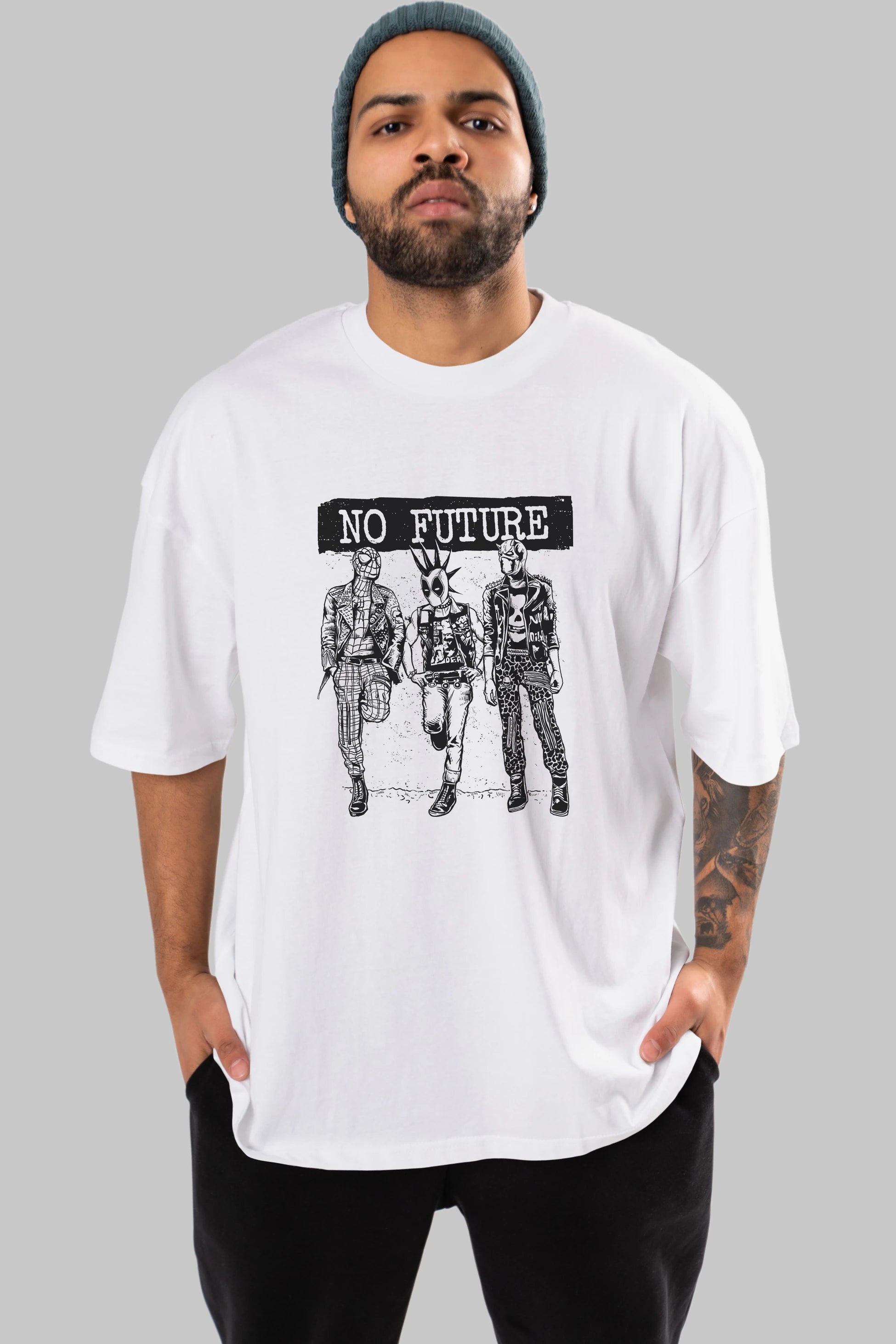 No Future Ön Baskılı Oversize t-shirt Erkek Kadın Unisex %100 Pamuk tişort