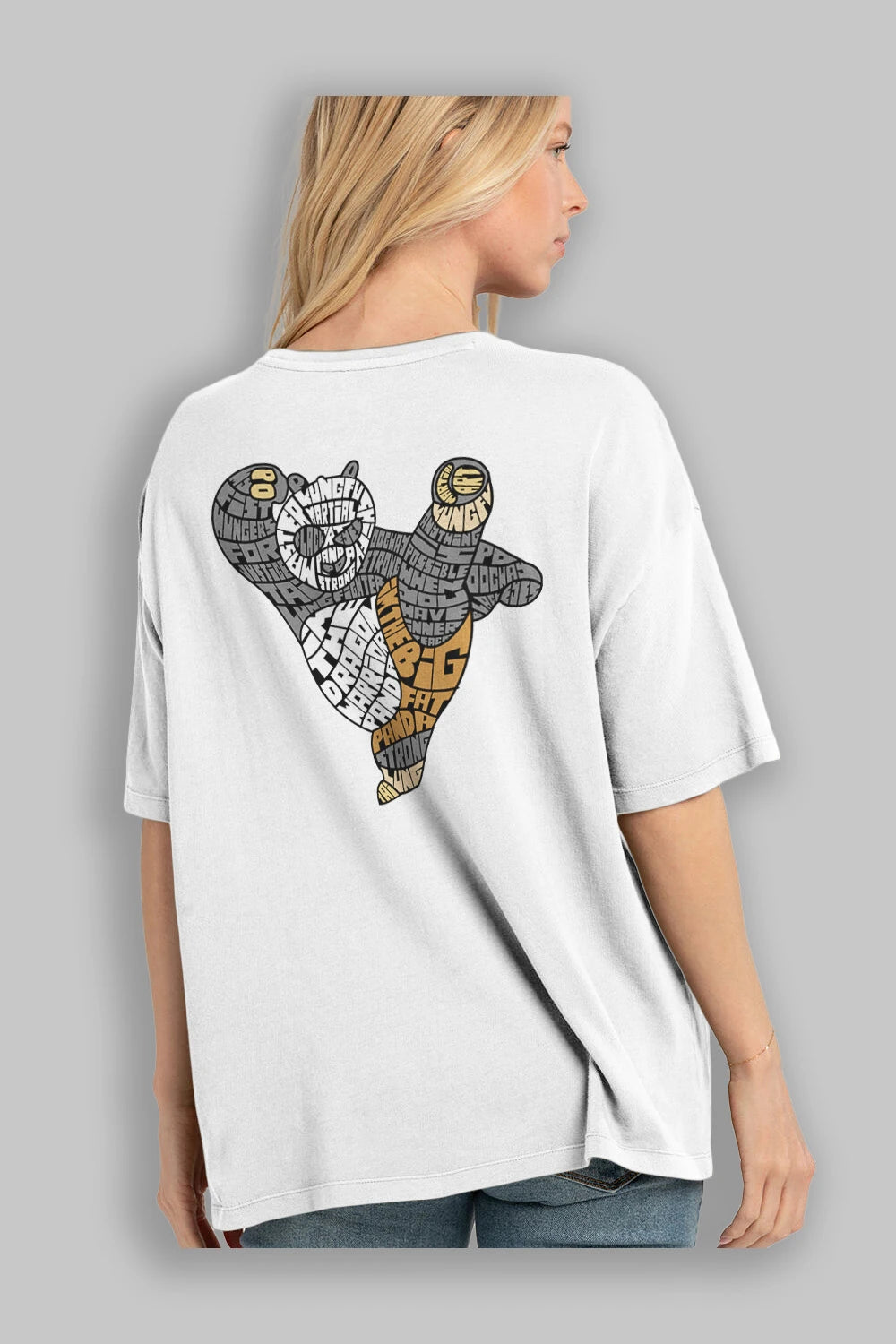 Warrior Panda Arka Baskılı Oversize t-shirt %100 pamuk Erkek Kadın Unisex