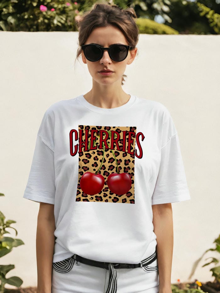 Cherry Cherries 6 Ön Baskılı Oversize t-shirt Erkek Kadın Pamuk Bisiklet Yaka tişort