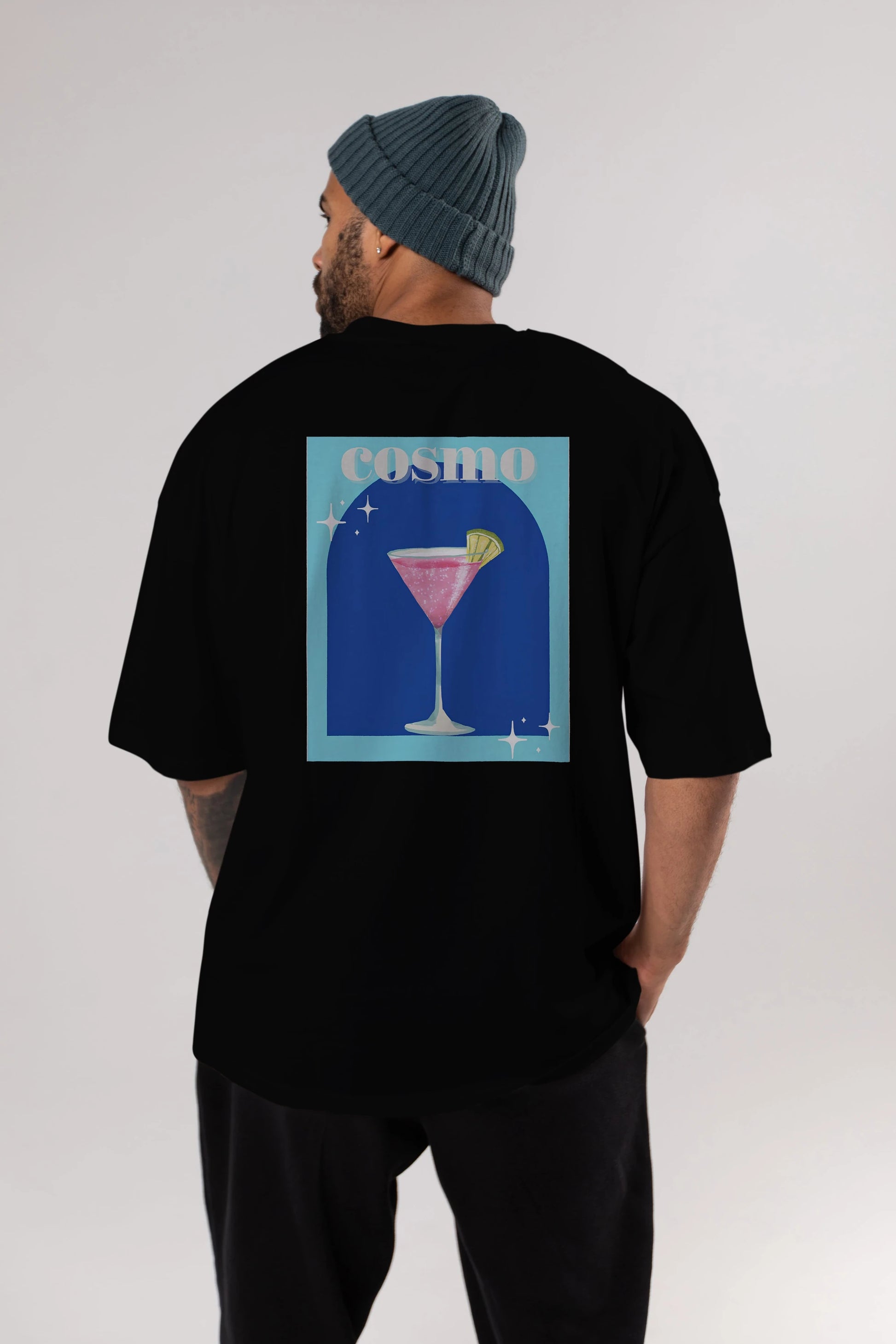 Cosmopolitan 2 Arka Baskılı Oversize t-shirt Erkek Kadın Unisex %100 Pamuk Bisiklet Yaka tişort