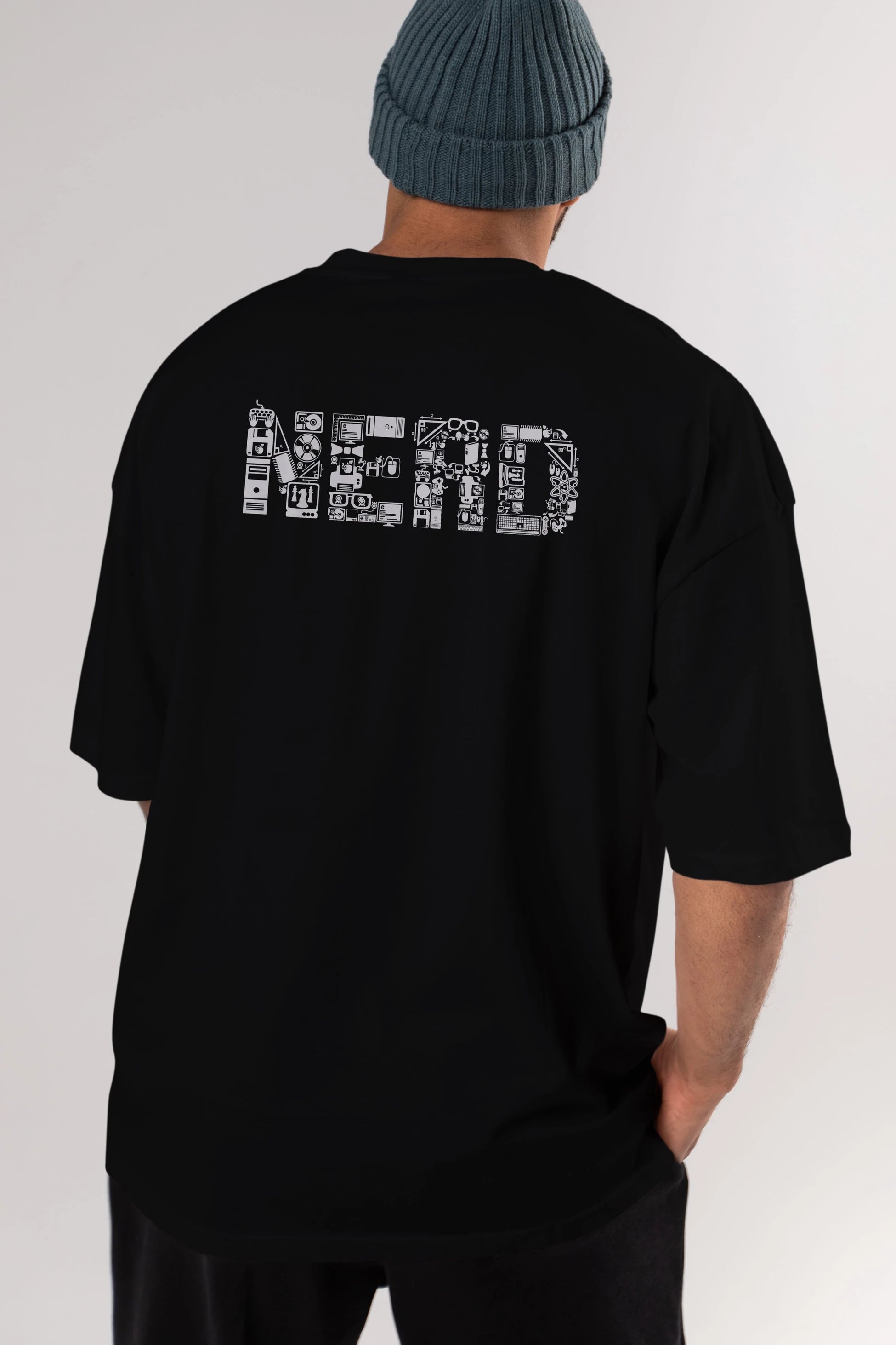 NERD Arka Baskılı Oversize t-shirt %100 pamuk Erkek Kadın Unisex