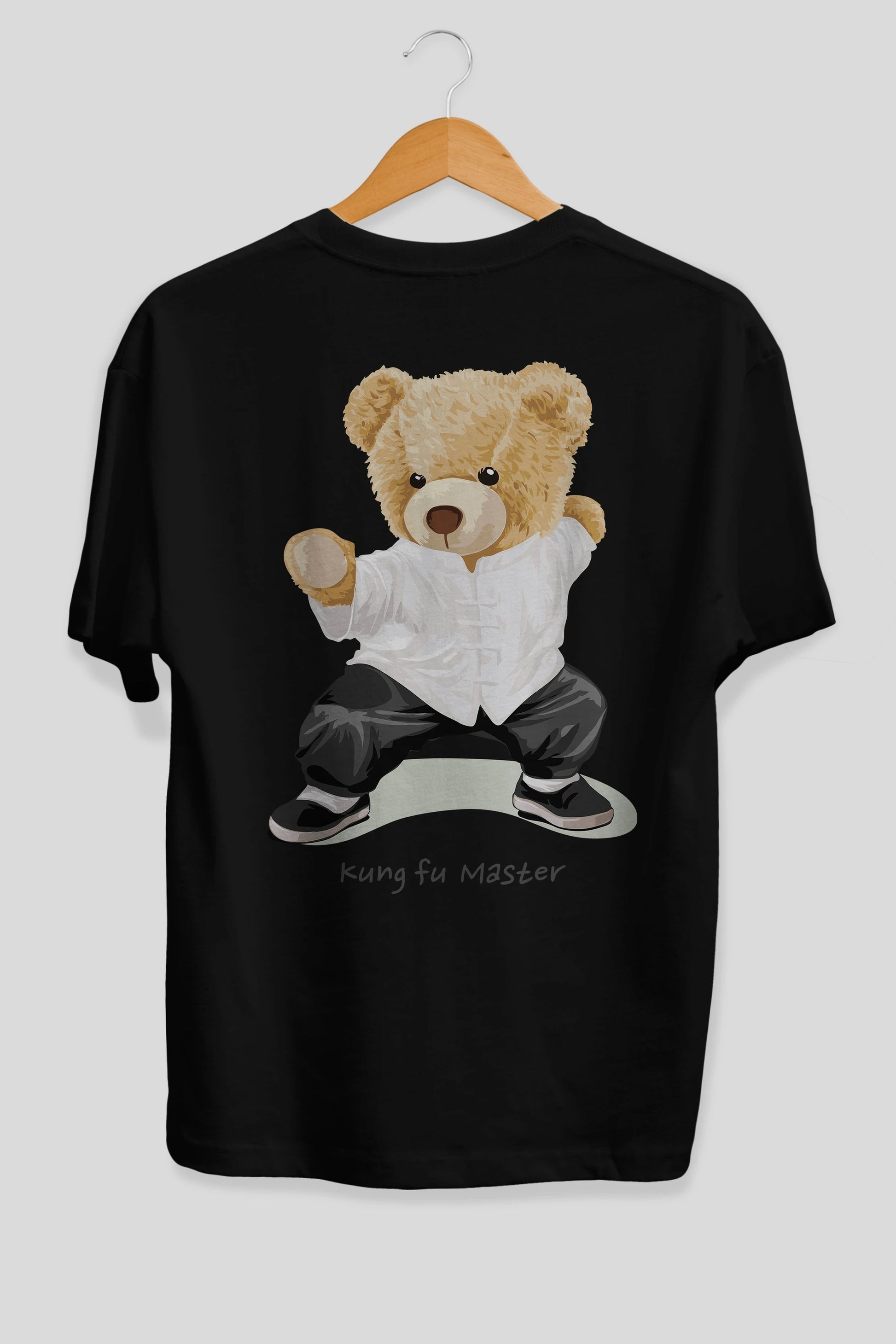 Teddy Bear Kung Fu Master Arka Baskılı Oversize t-shirt Erkek Kadın Unisex %100 Pamuk