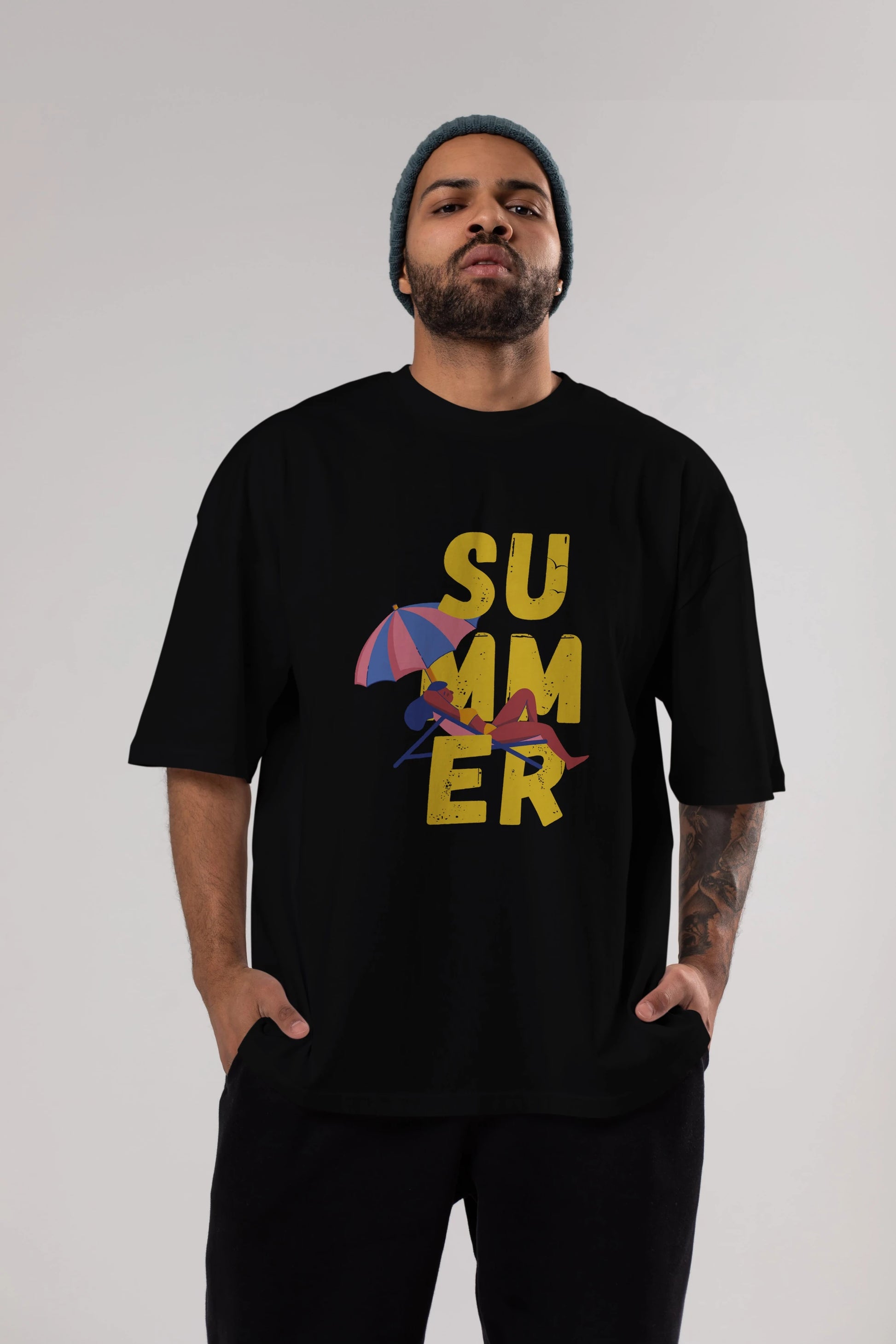 Summer Yazılı Ön Baskılı Oversize t-shirt Erkek Kadın Unisex