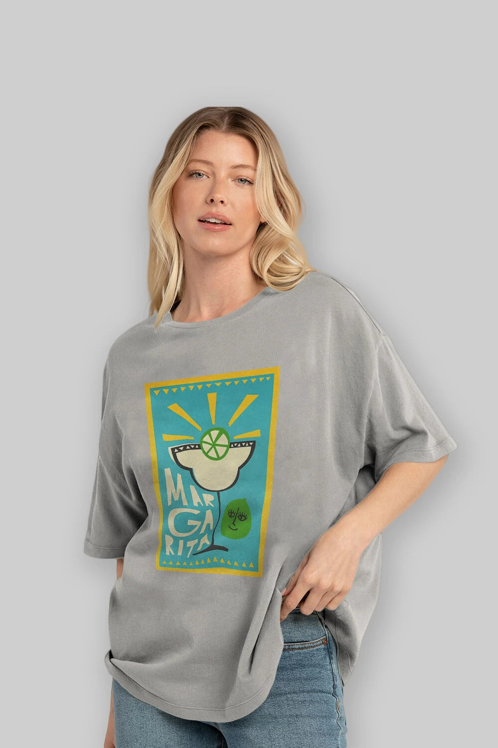 Margarita 4 Ön Baskılı Oversize t-shirt Erkek Kadın Unisex %100 Pamuk Bisiklet Yaka tişort
